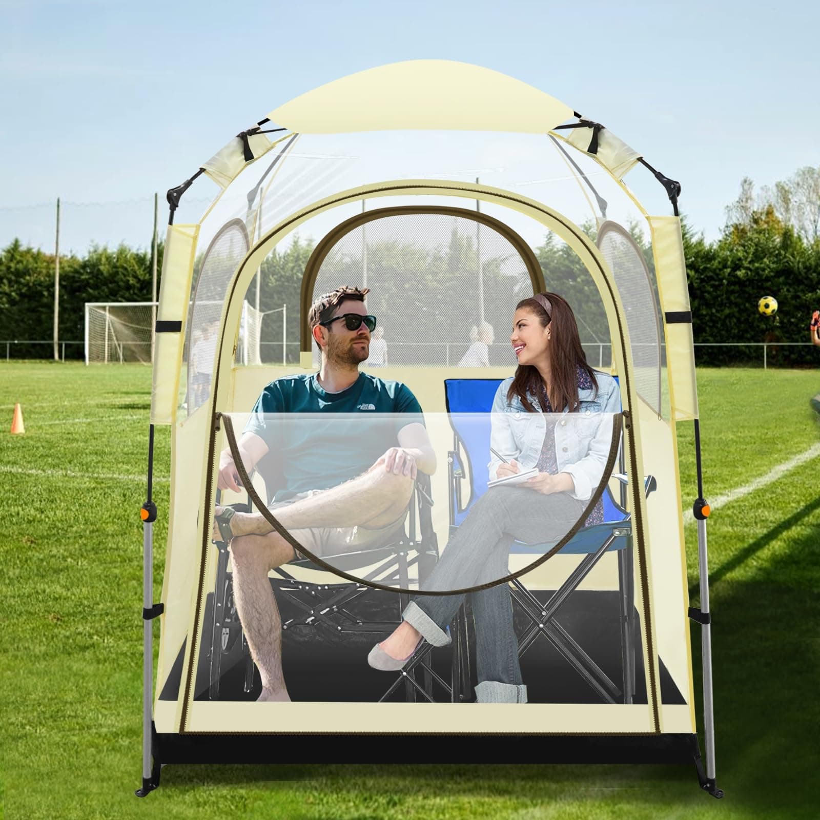 All Weather Shelter - Sports Tent with Detachable Top Cover and Sealed Floor for 1-3 People - Windproof and Rainproof Bubble Tent - 540° View and Mesh Windows