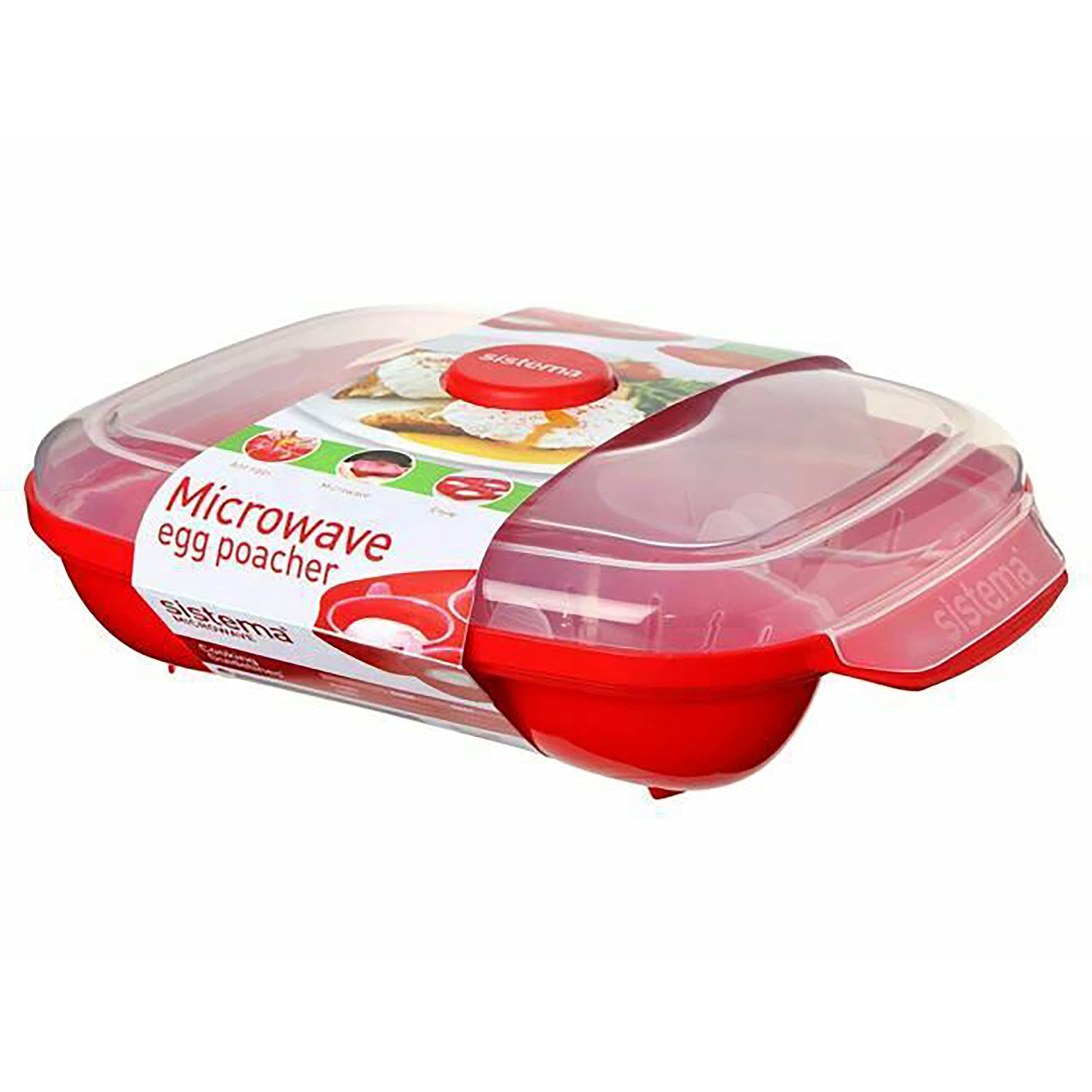 Sistema 1150 Microwave Egg Poacher | Up to 4 Eggs | Leakproof Egg Poacher Cups with Lid | BPA-Free | Red