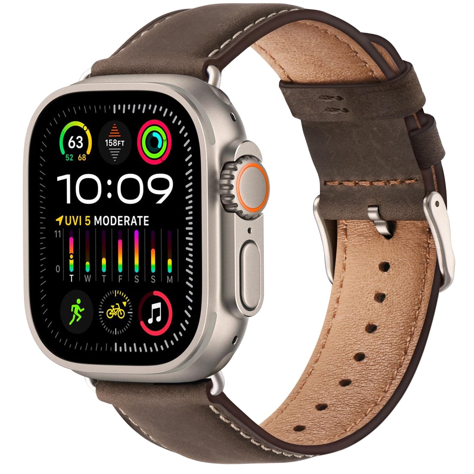 SUNFWR Leather Bands Compatible with Apple Watch Band 49mm 45mm 44mm 42mm for Men Women, Genuine Leather Replacement Strap for iWatch Ultra 2, Ultra, SE2, SE, Series 9 8 7 6 5 4 3 2 1