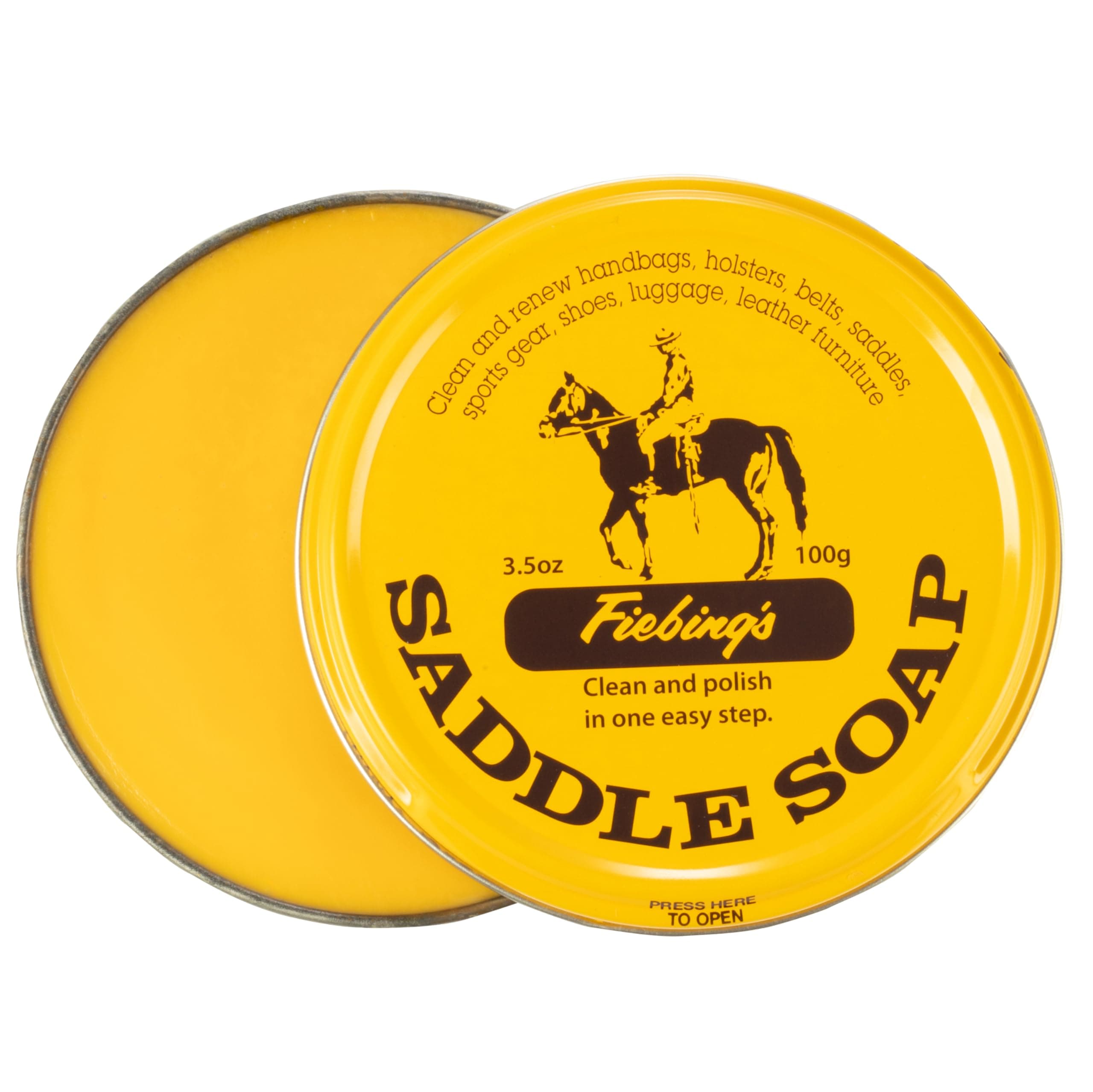 Yellow Saddle Soap for Leather (3.5 oz Tin) - Leather Cleaner & Conditioner to Soften, Protect & Restore Leathercraft - Leather Soap for Car Seat, Couch, Shoe, Purse, Boot, Bag, & Saddles
