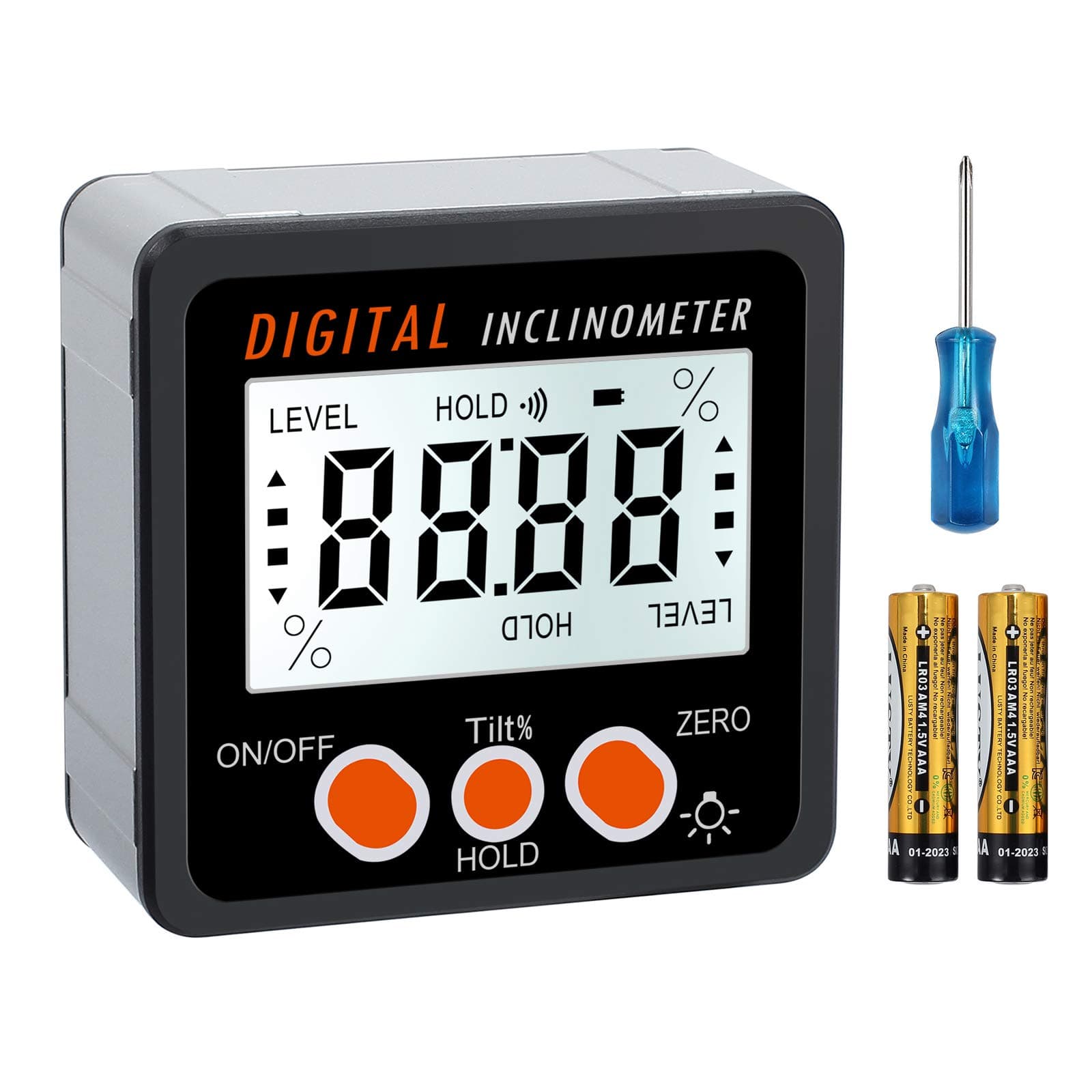 AMTOVL 0-360° Digital Angle Finder, Aluminum Alloy Shell Digital Inclinometer LCD Electronic Protractor Bevel Box with Magnets Base