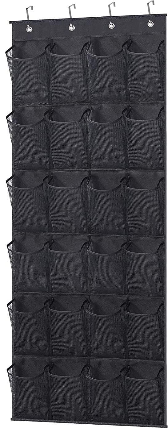 Over The Door Shoe Organizer 24 Large Mesh Pockets, Black