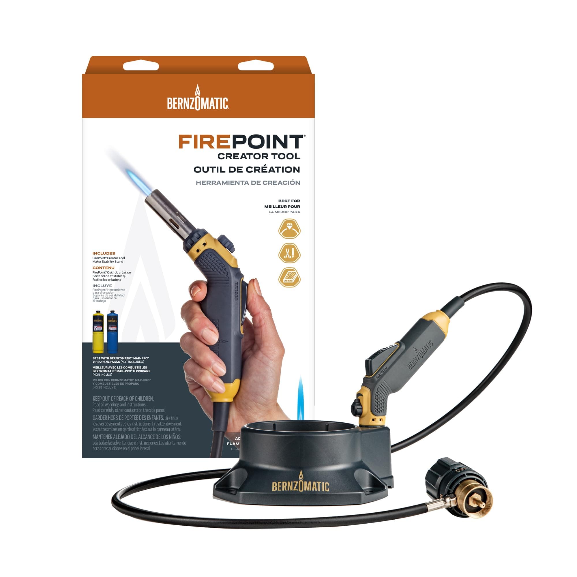 FirePoint Creator Tool, Precision Flame Hand Torch for use with Bernzomatic MAP-Pro or Propane Fuel