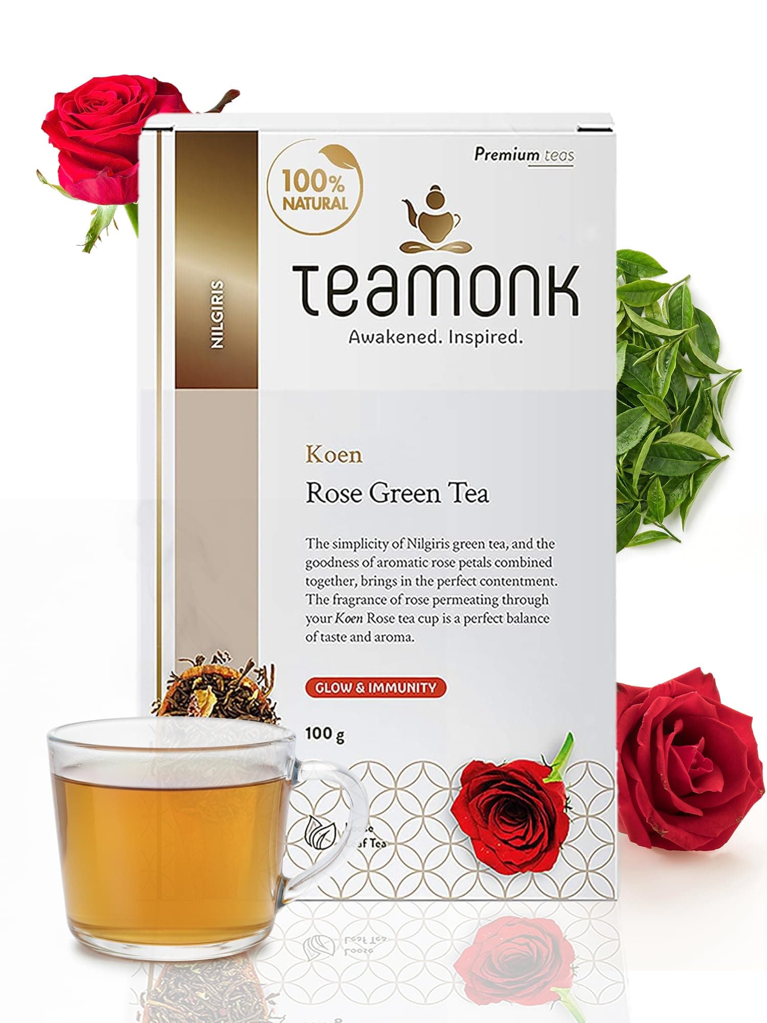 - Koen High Mountain Rose Green Tea (50 Cups) - 100 gm Bag. Rich in Vitamin C and Antioxidants. Promotes Glowing Skin. Whole Loose Leaves (No Powder)
