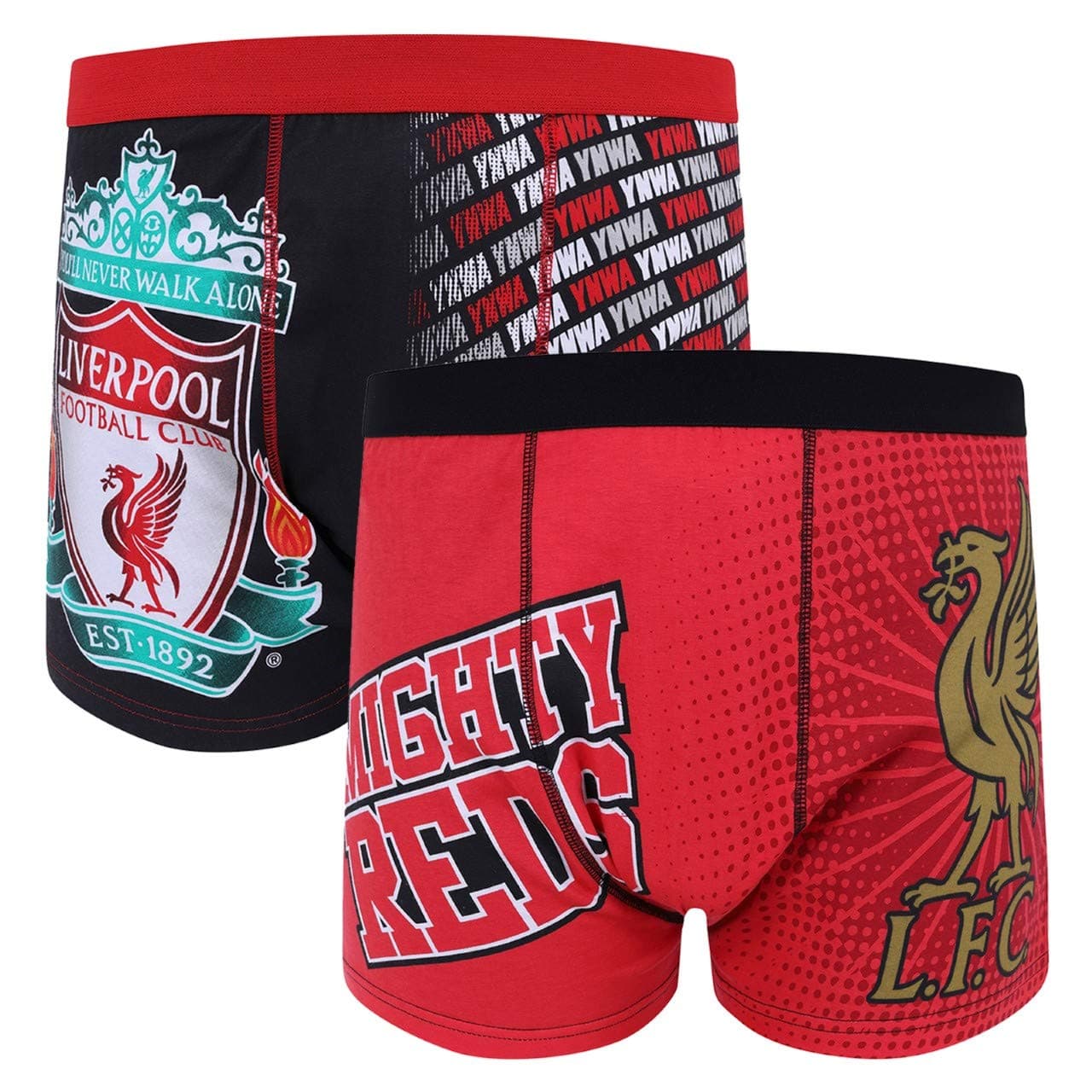 Liverpool FC Official Gift 2 PAIR Pack Mens Crest Boxer Shorts Small Red/Black