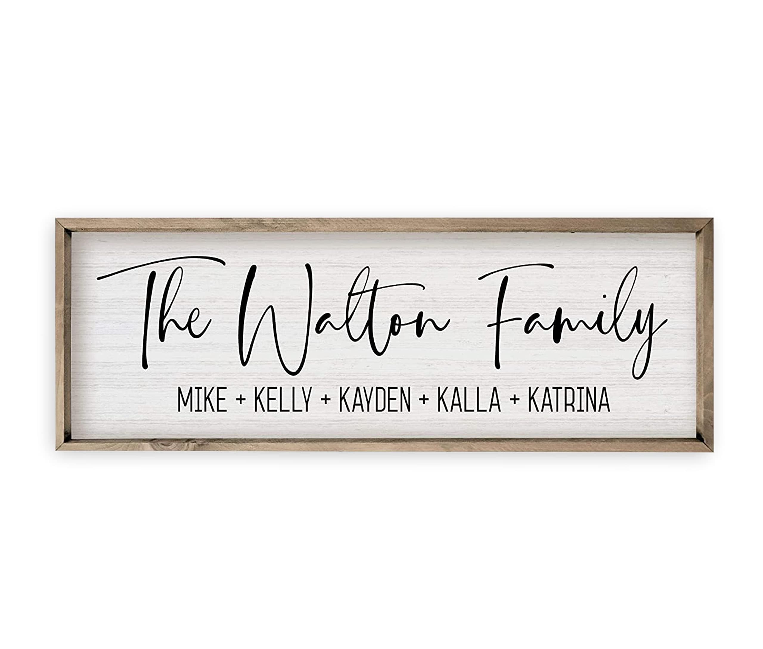 Personalized Framed Family Name Sign (6"x 18", Weathered Grey Frame, White Background)