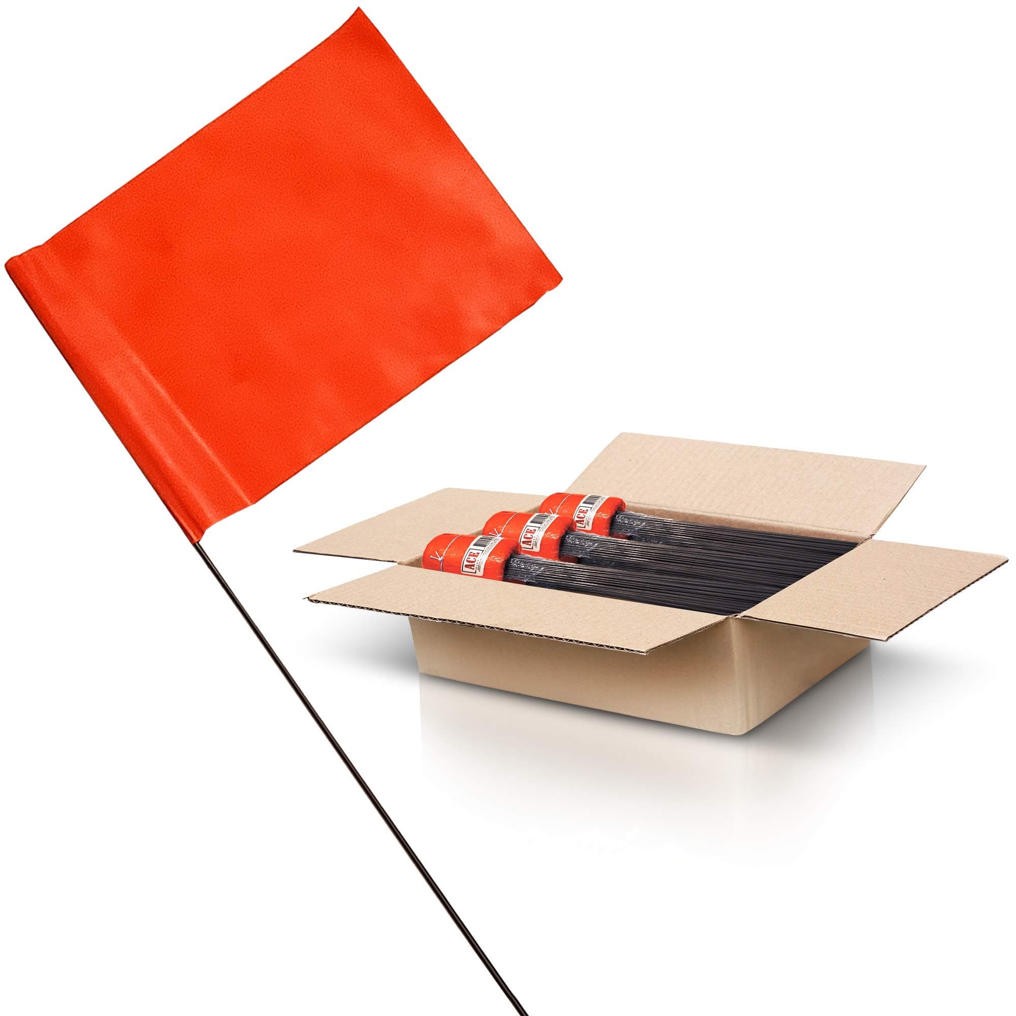 ACE Supply Orange Marking Flag 1000 Pack, 4x5-Inch on 15-Inch Steel Wire, Yard Marker for Lawn, Irrigation, Sprinkler, Compatible With Invisible Fence