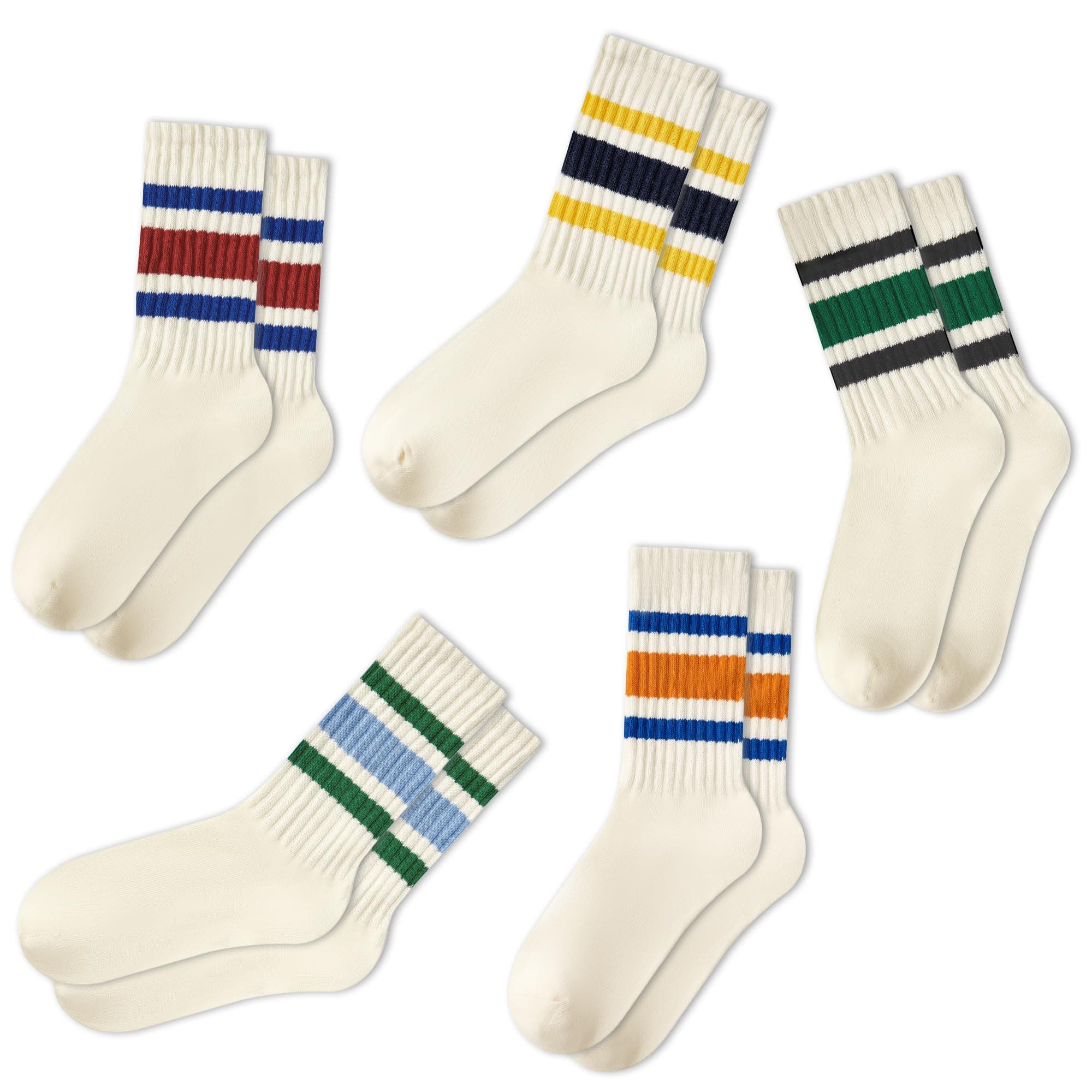 American Trends Retro Striped Crew Socks for Women Slouchy Athletic Calf Tube Socks Running Golf Tennis Volleyball Etc