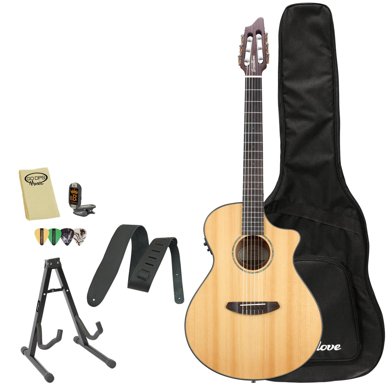 Breedlove PURSUIT-NY Pursuit Nylon Acoustic-Electric Guitar with Strap, Stand, Picks, Tuner, Cloth and Gig Bag