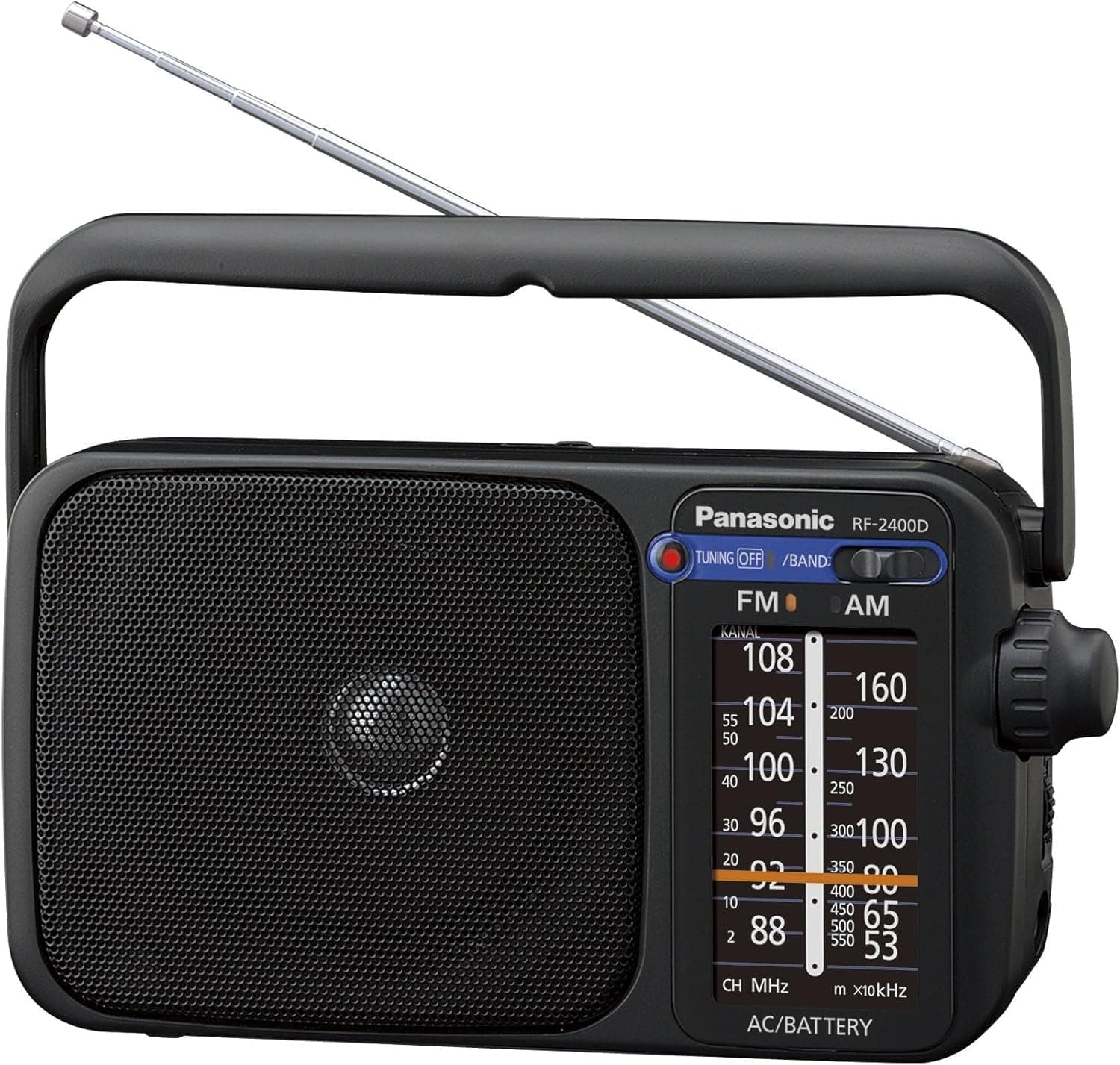 Panasonic RF-2400DEB-K Portable FM/AM Radio with Digital Tuner, Large Dial, Mains and Battery powered, Easy to Use Radio for Home, Travel or Outdoors