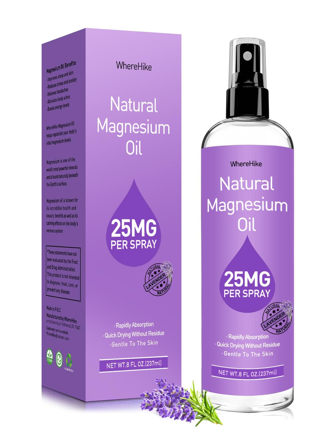 Magnesium Spray, Pure Magnesium Oil Spray for Feet,Ideal Gift for Muscle Relaxation&Better Sleep,Rapid Absorption,Quick Drying Without Residue-Lavender