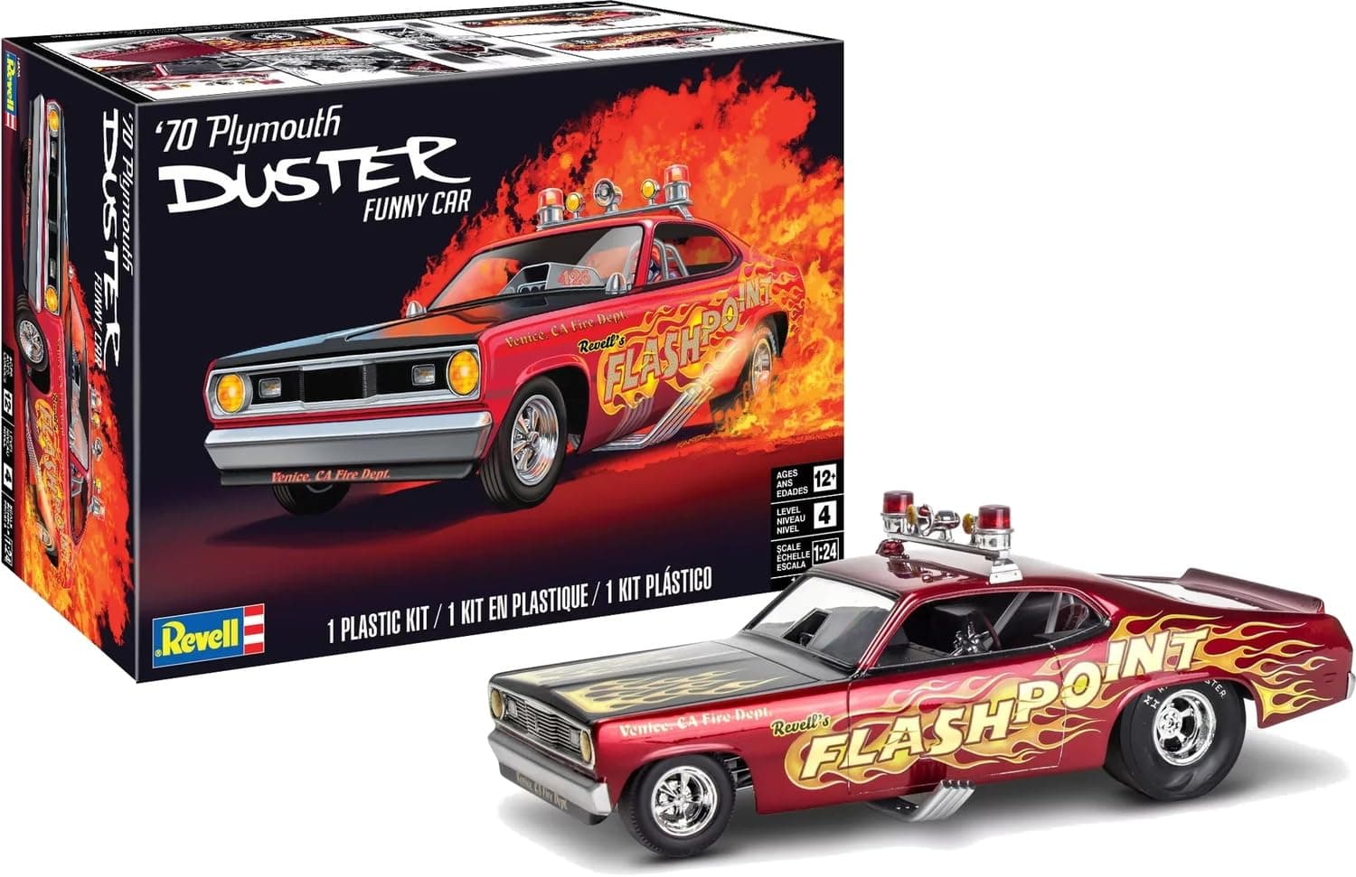 14528 '70 Plymouth Duster Funny Car 1:24 Scale 100-Piece Skill Level 4 Model Car Building Kit