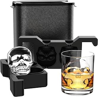 3D Skull Ice Cube Maker: Clear Ice Trays for Whiskey - Crystal Skull Shape Ice Cubes - Silicone Ice Skull Maker for Cocktails Bourbon