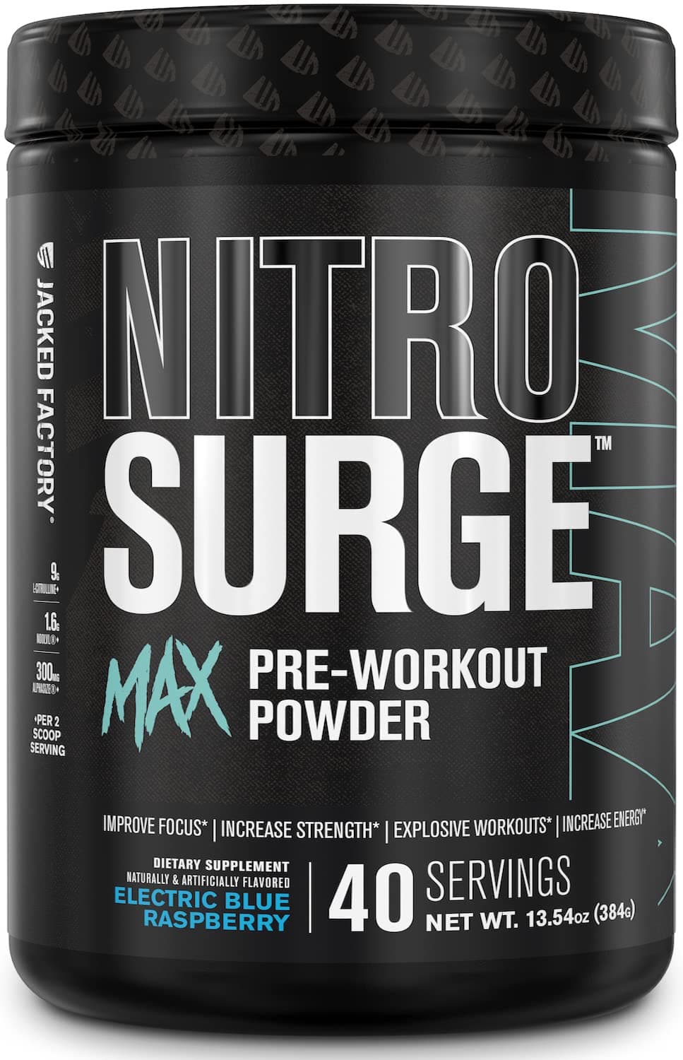 Jacked Factory Old Nitrosurge Max Nootropic Pre Workout Powder - Premium Pre Workout w/Nootropic Ingredients for Intense Focus, Pumps, Smooth Energy, Endurance - 40 Servings, Electric Blue Raspberry