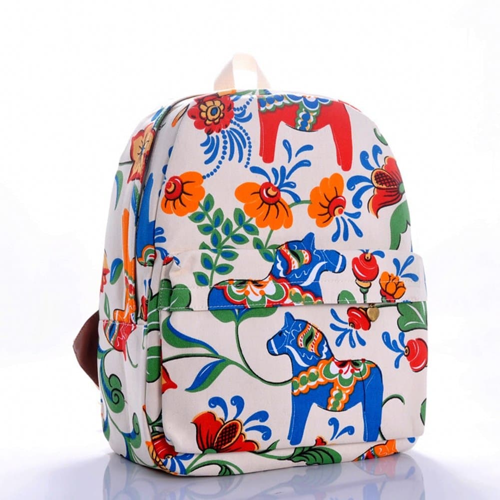 Free2mys Teens Girls Print School Backpacks Book Bags (horse flower)