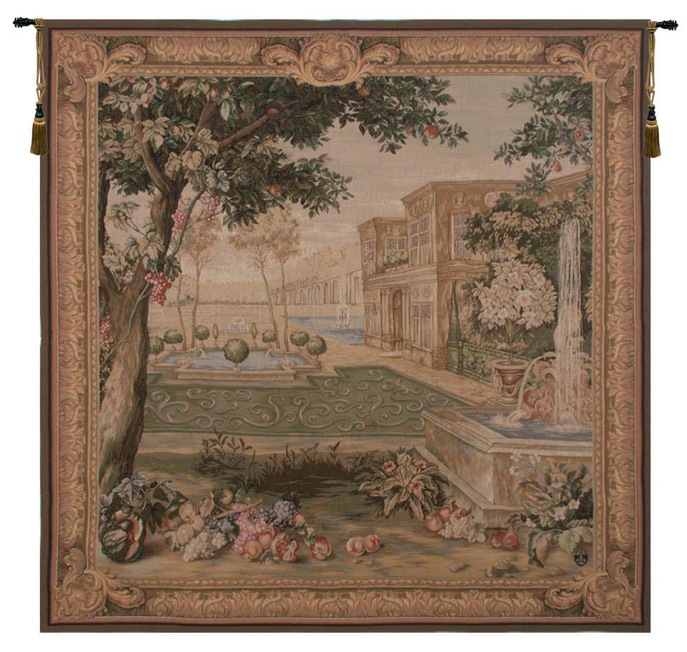 Charlotte Home Furnishings Inc. Verdure Fontaine Carree French Tapestry Wall Hanging, 58 X 58 Inch, Viscose Cotton And Polyester Blend Wall Art, Perfect For Home Decor And Wall Decor