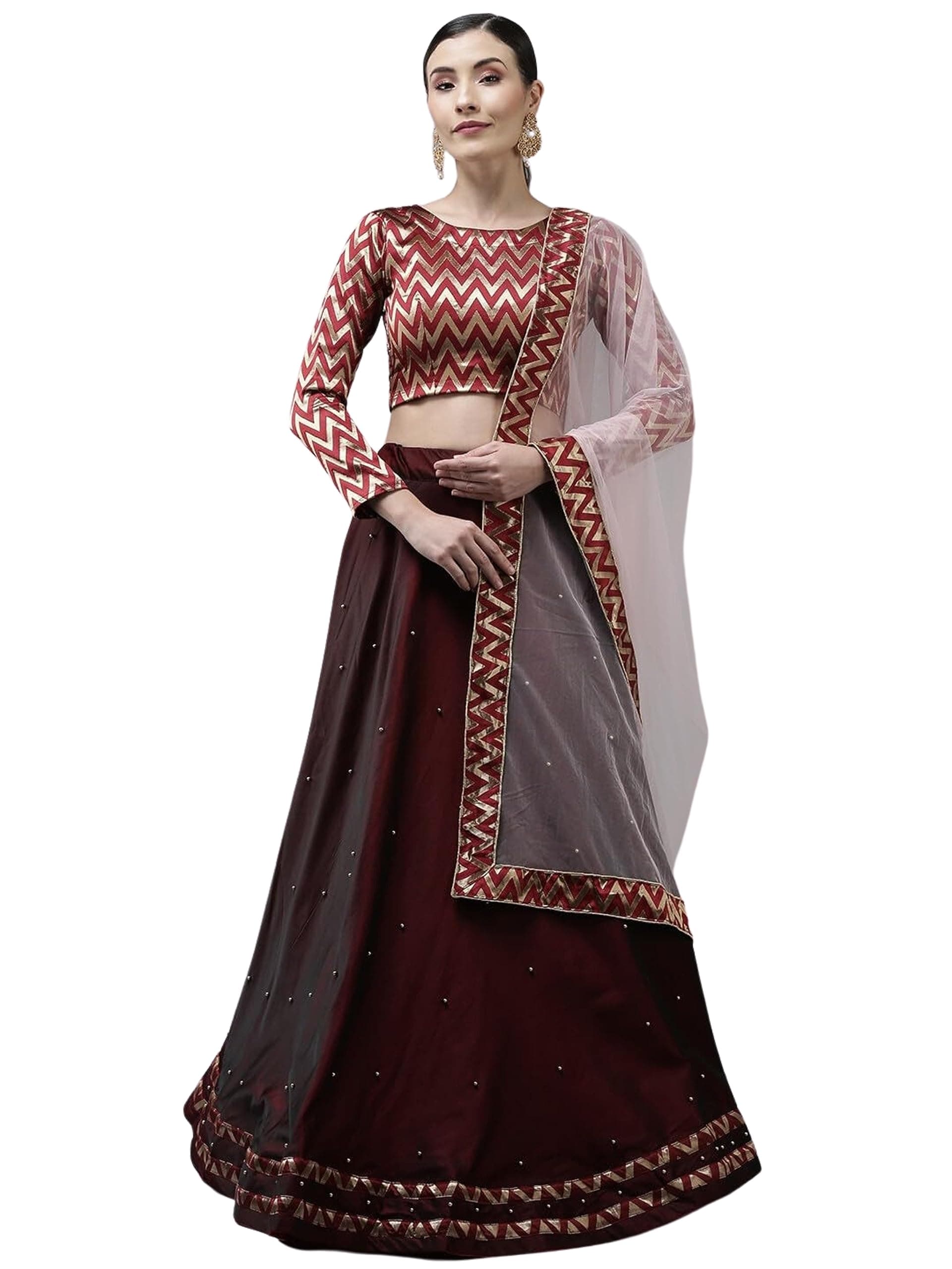 FabcartzFabcartzWomen's NA Semi-stitched Lightweight And Comfortable Casual wear Semi-stitched Lehenga Choli (C_T_871_Maroon_Free Size)
