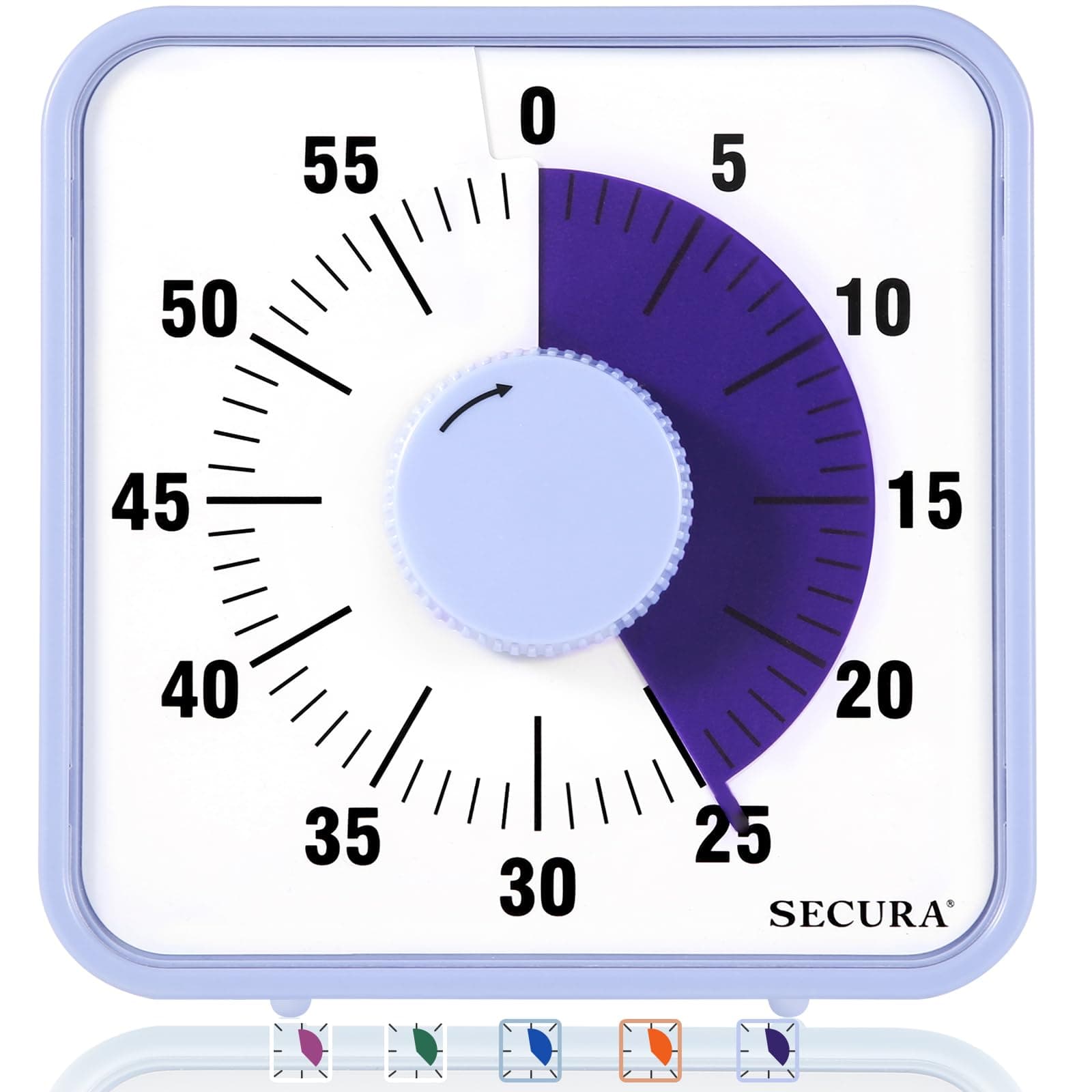 Secura 7.5 Inch Visual Timer, 60 Minute Oversize Visual Countdown Timer for Kids and Adults, Durable Mechanical Time Management Tool (Violet)