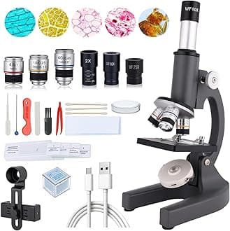 Gray 40-2000X Magnification Compound Microscope for Adults Kids with Slides, Fill Light - Suitable for Children, Students, Home, School, Laboratory Kit