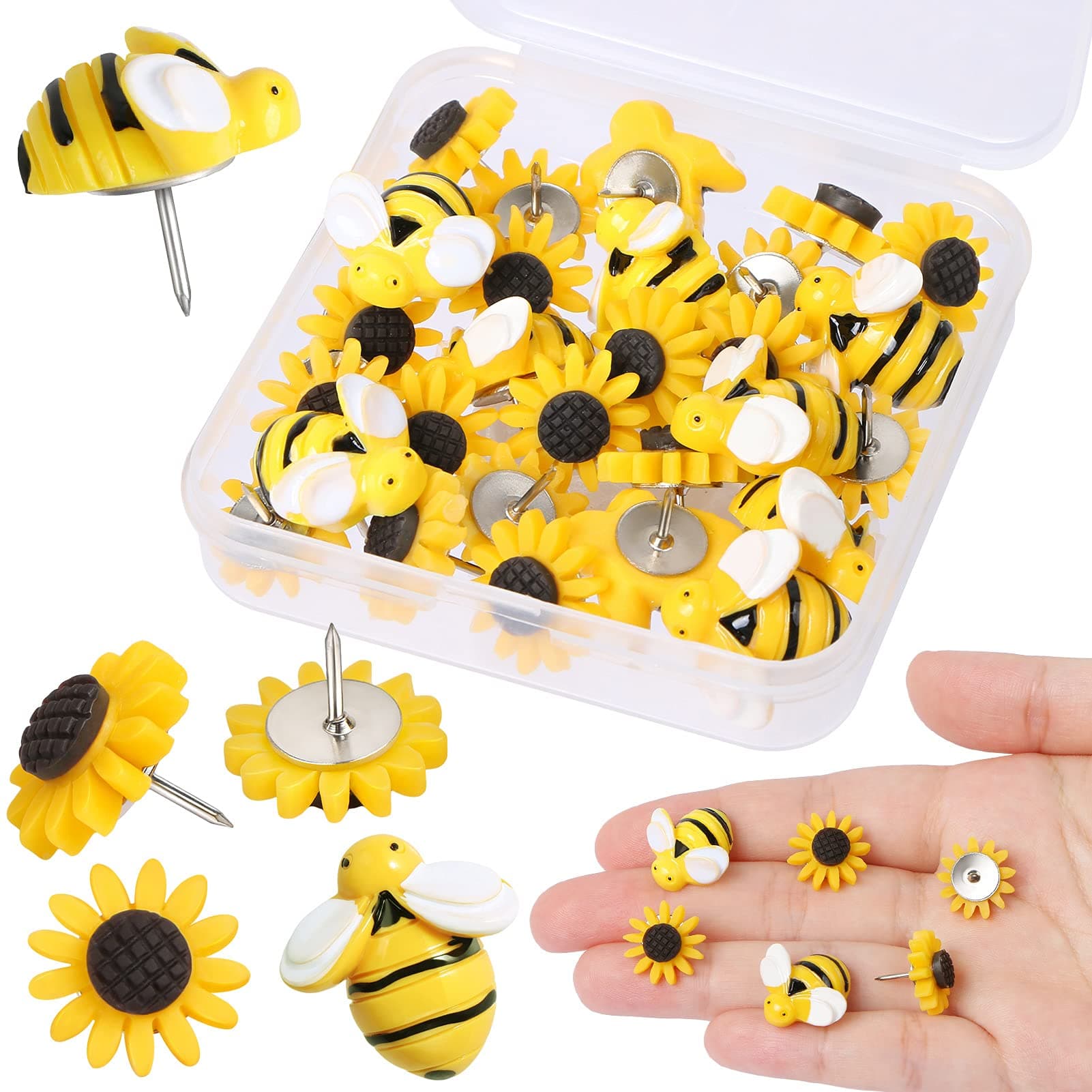 Sunflower Bee Push Pins, Thumb Tacks Decorative Push Pins Cork Board Pins for Bulletin Board Photos Wall Office Decorations Supplies