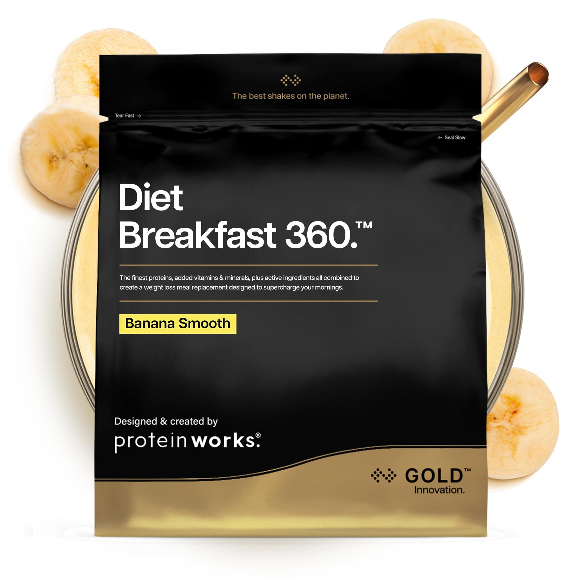 Protein Works | Diet Breakfast 360 - GOLD Innovation, On-the-Go Healthy Weight Loss Meal Replacement Shake, Added Caffeine, Low Sugar, Banana Cake, 18 Servings, 1kg
