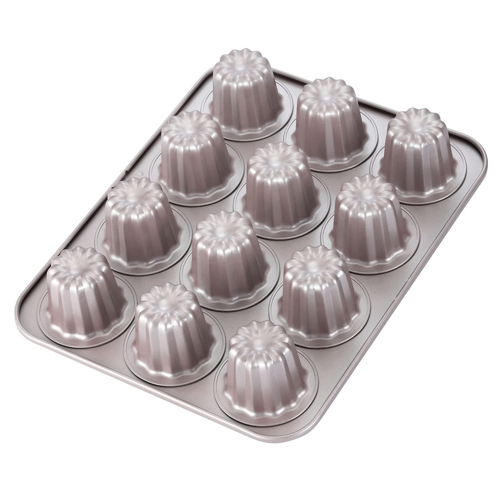 CHEFMADE Canele Mold Cake Pan, 12-Cavity Non-Stick Cannele Muffin Bakeware Cupcake Pan for Oven Baking (Champagne Gold)