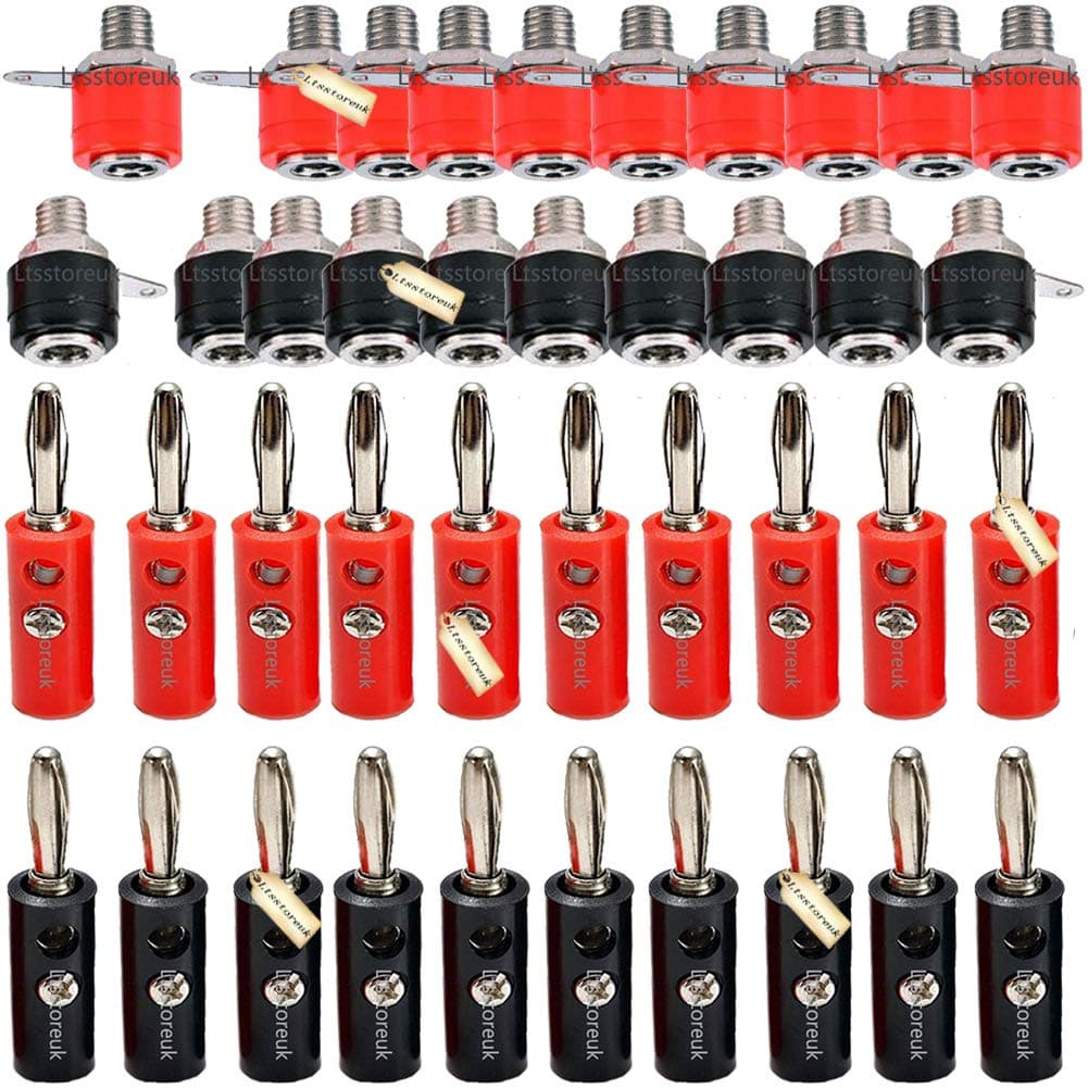 Lsgoodcare Ltsstoreuk 40Pcs Audio Banana Plugs 4MM Male Female Black Red Nickel Plated Speaker Wire Cable Screw Banana Jack Solderless Banana Connector SocketTerminal