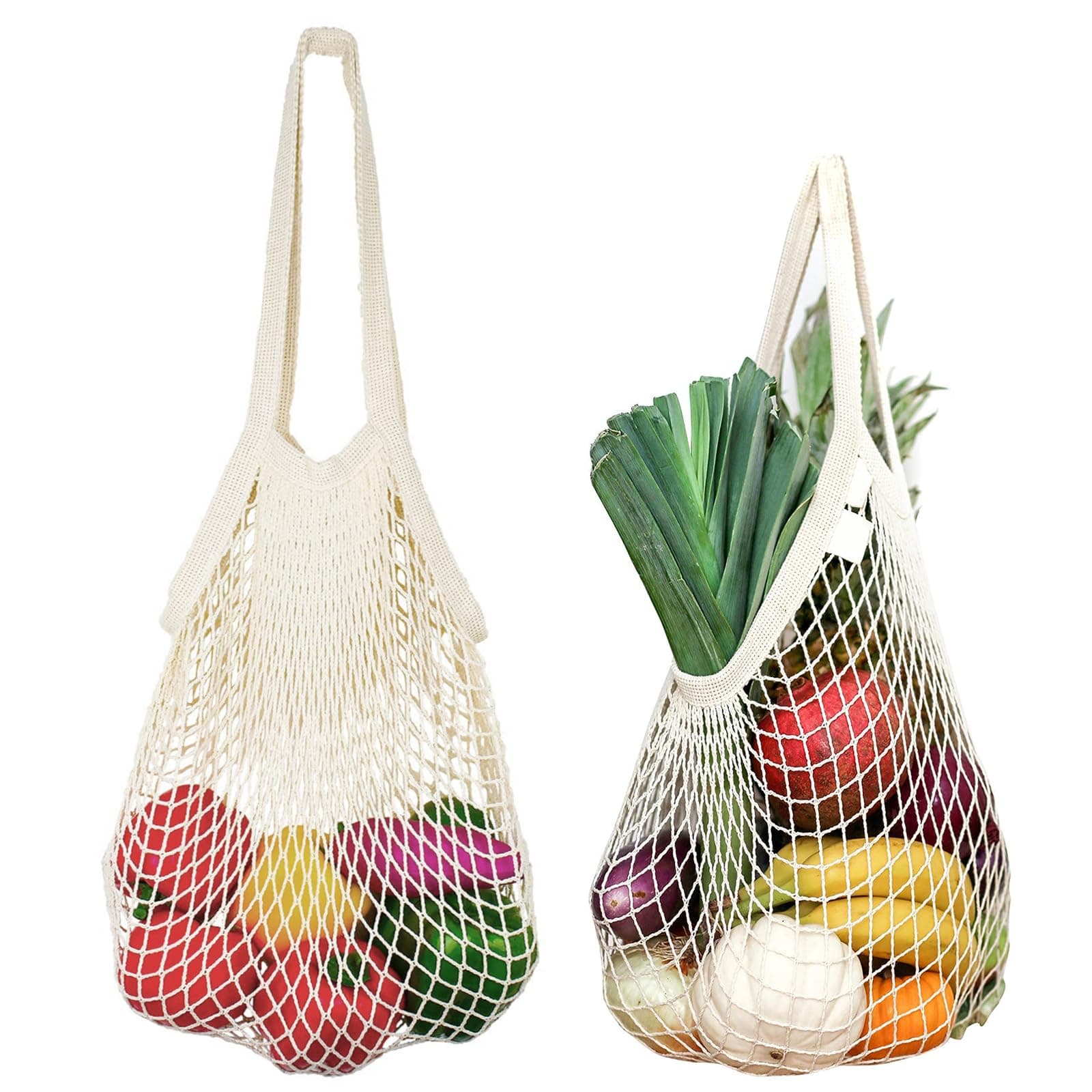 YSFVNP 2 PCS String Bag, Portable Reusable Net String Shopping Bags, Organic Grocer Shopping Bags, Tote Handbag for Vegetables Fruits Commodities Outgoing Travel (1x Short Handle + 1x Long Shoulder)