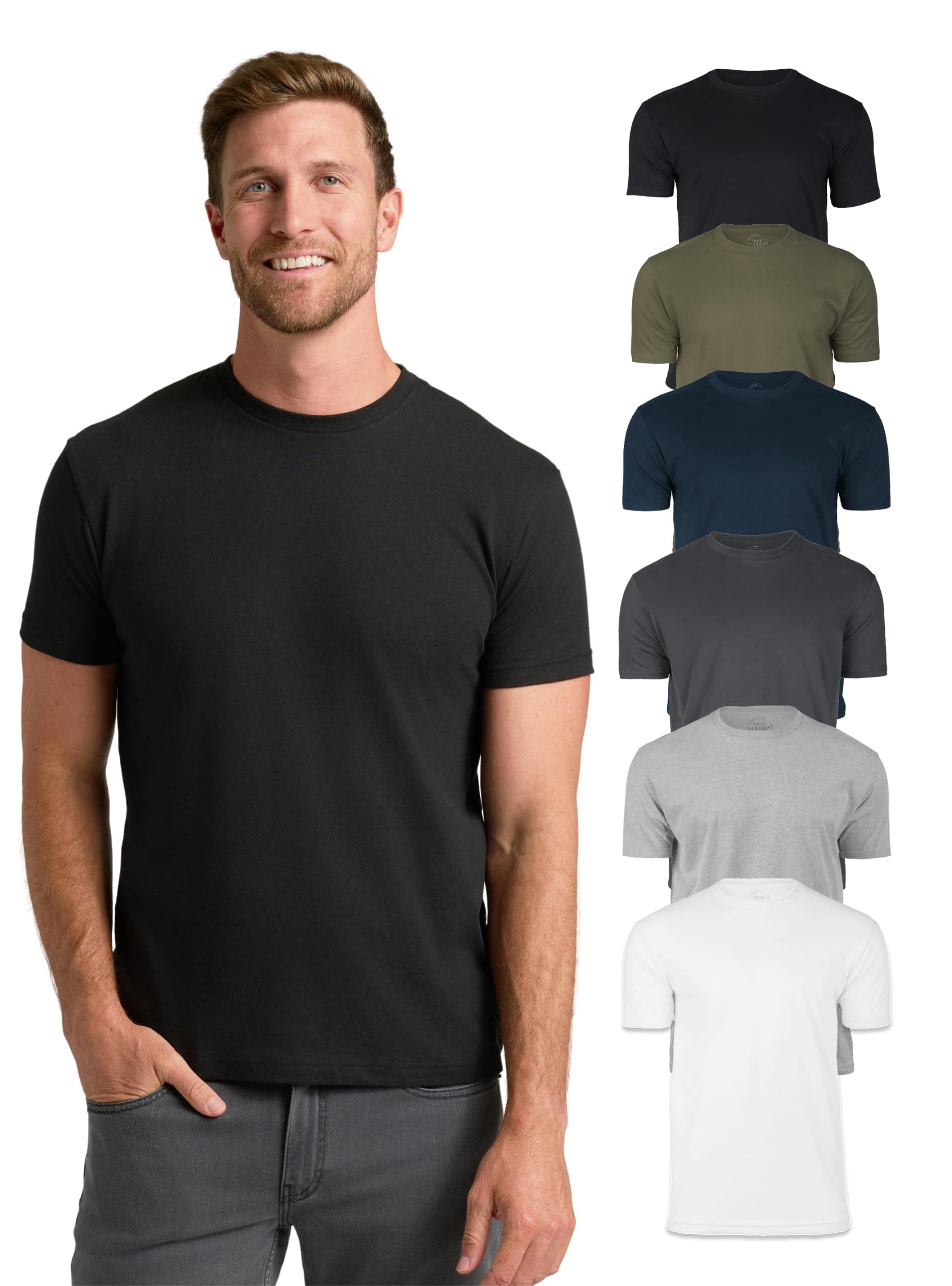 True Classic Mens T-Shirts - Short Sleeve Crew Neck Plain Novelty T Shirt for Men, Pack of 6, Variety, L
