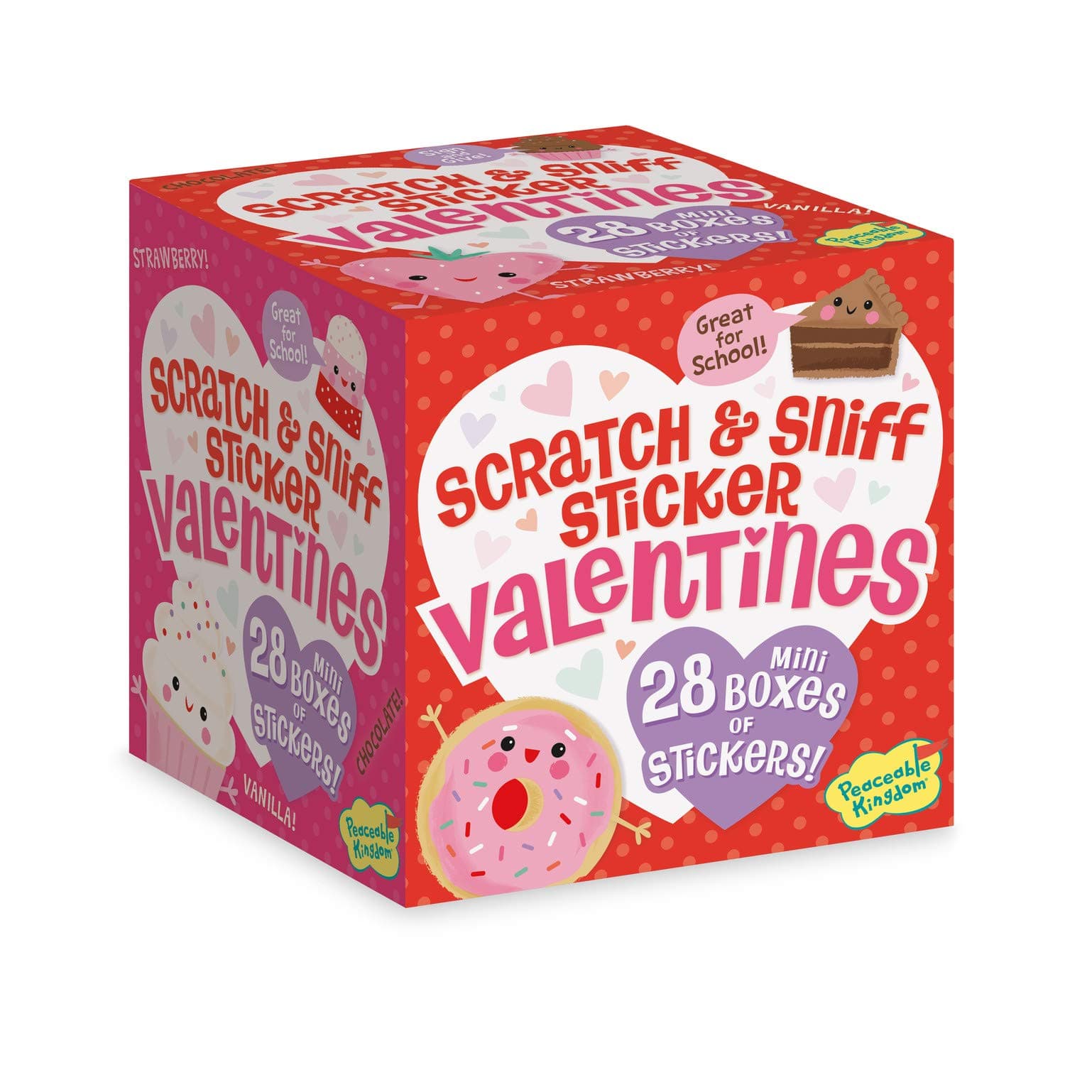 Peaceable Kingdom Valentines Day Cards Scratch & Sniff Sweet Treat Stickers Sign & Give Mini Boxes for Kids, Pack of 28 - Great for School Parties