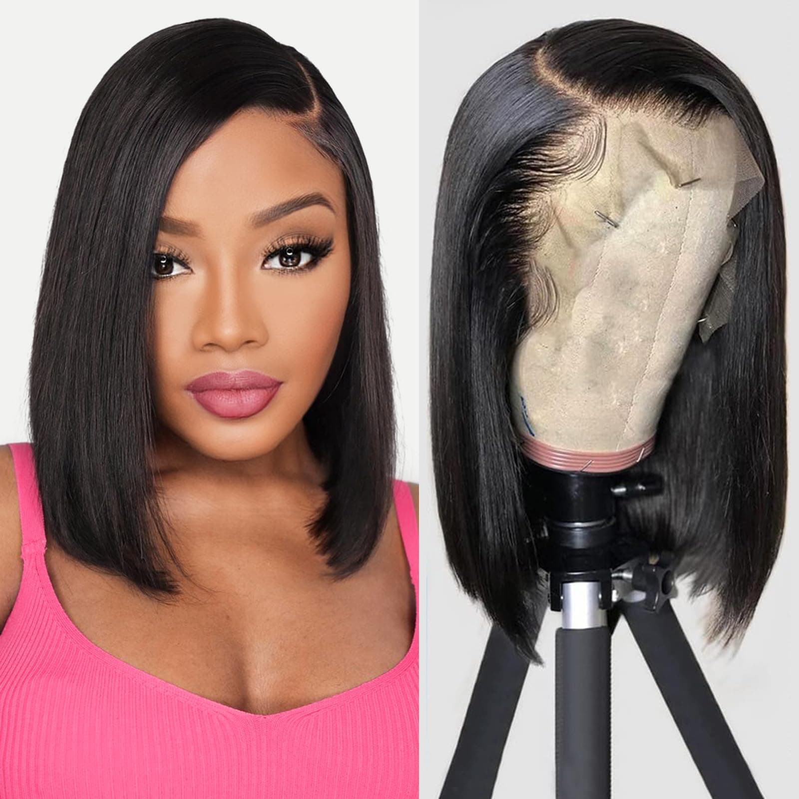 Iridescent 12 Inch Bob Wig Human Hair 13x4 Lace Front Bob Wigs for Black Women Short Straight Lace Wigs Human Hair Glueless Wigs Pre Plucked Pre Cut 180% Density