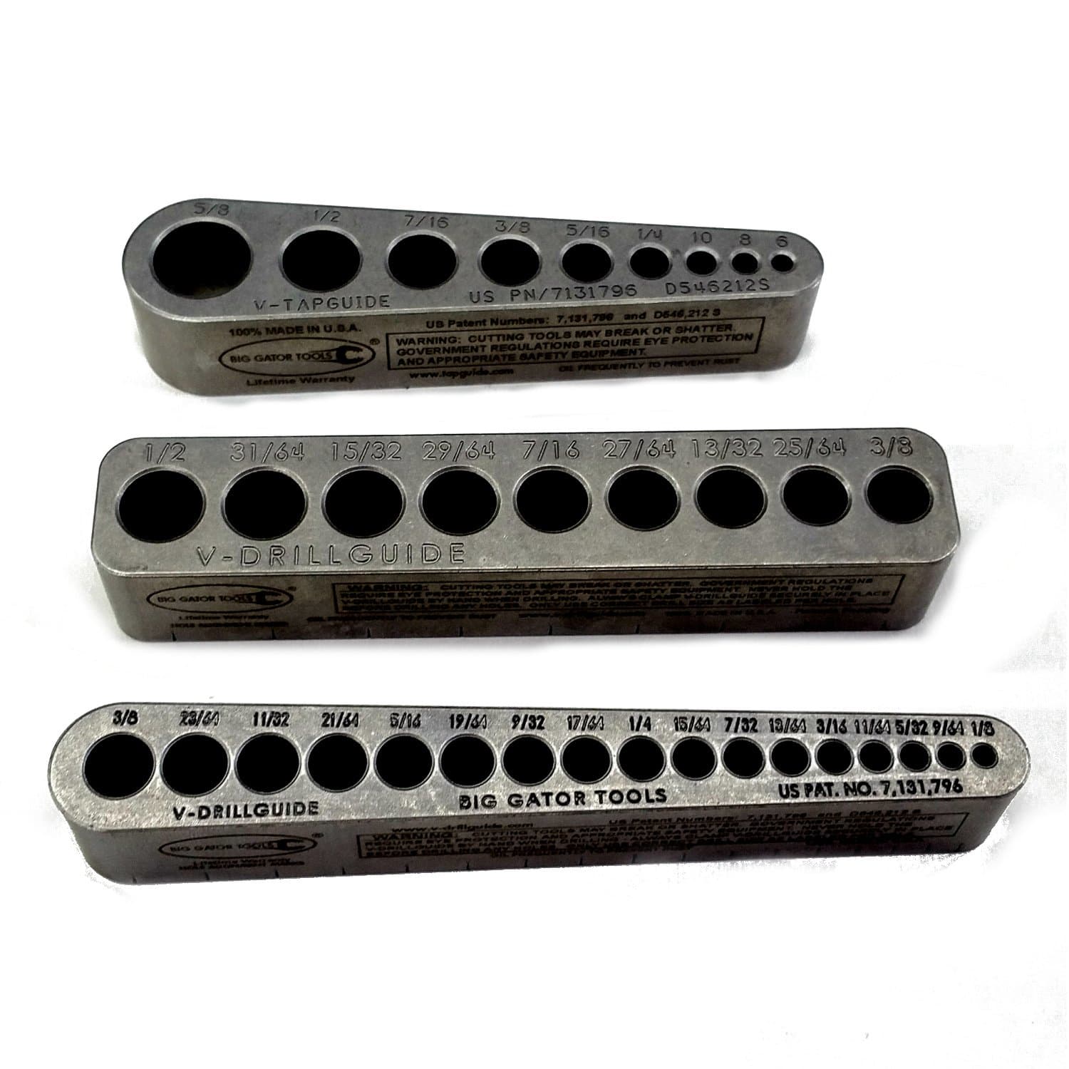Big Gator ToolsSTD Series 3PC V-Drill Guide w/35 SAE Hole Sizes 1/8" - 5/8" 3PC Set