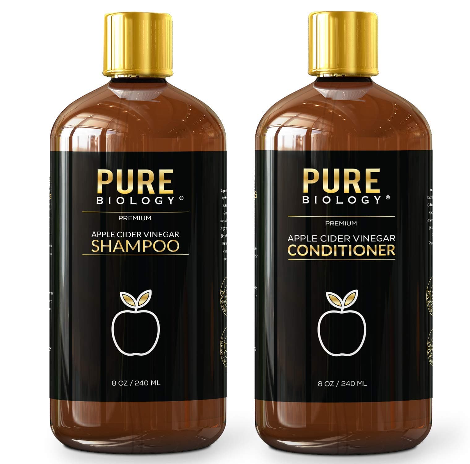 Pure Biology Apple Cider Vinegar Shampoo & Conditioner Set – Biotin for Hair Growth & Reduce Hair Loss for Men & Women – Cleanses & Adds Shine and Hydration for Dry Scalp & Dandruff – Sulfate Free