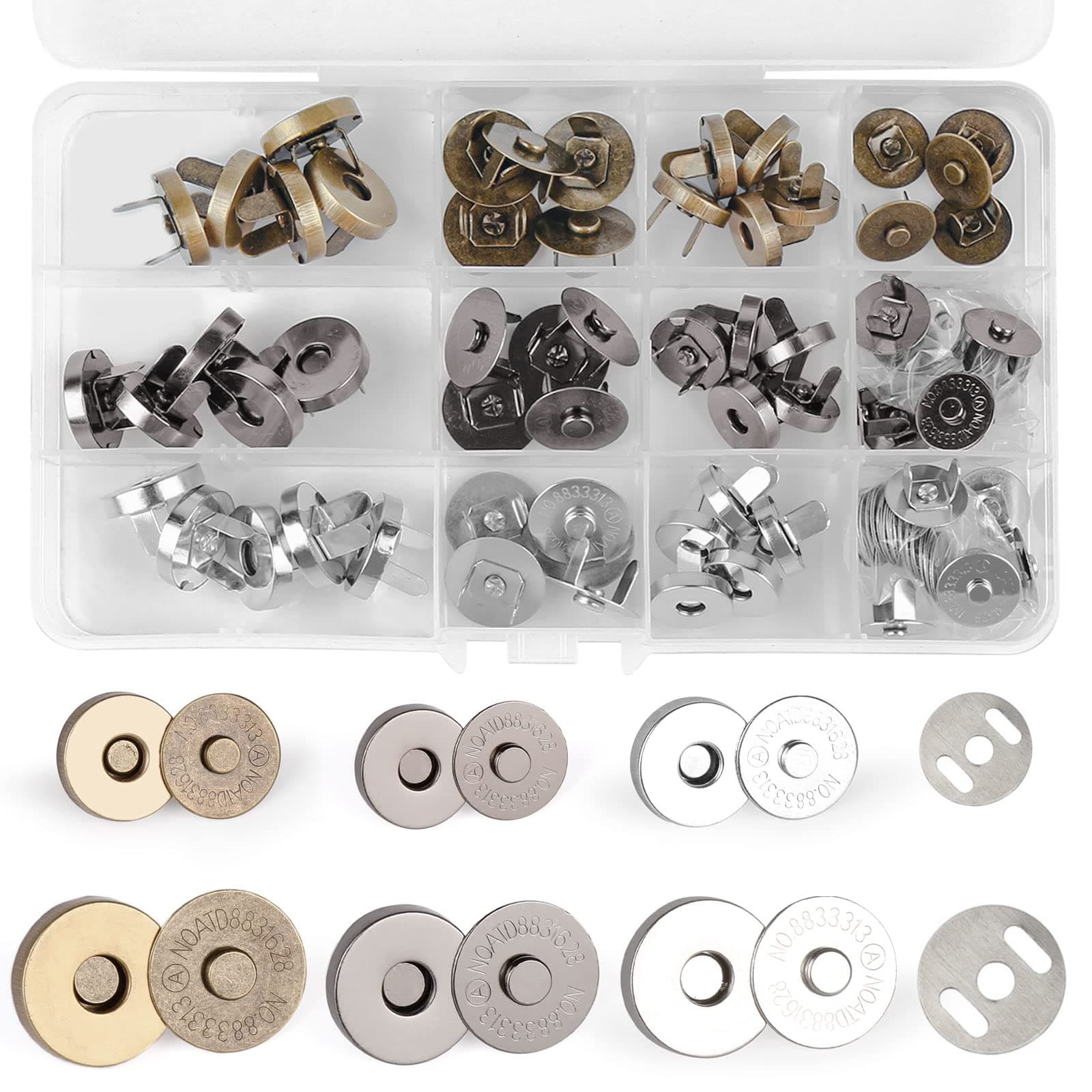 30 Sets Magnetic Buttons Snap Fasteners 18mm 14mm No Sewing Snap Buttons Set Magnetic Clasp for Craft Bag,Purses,Leather Craft Supplies