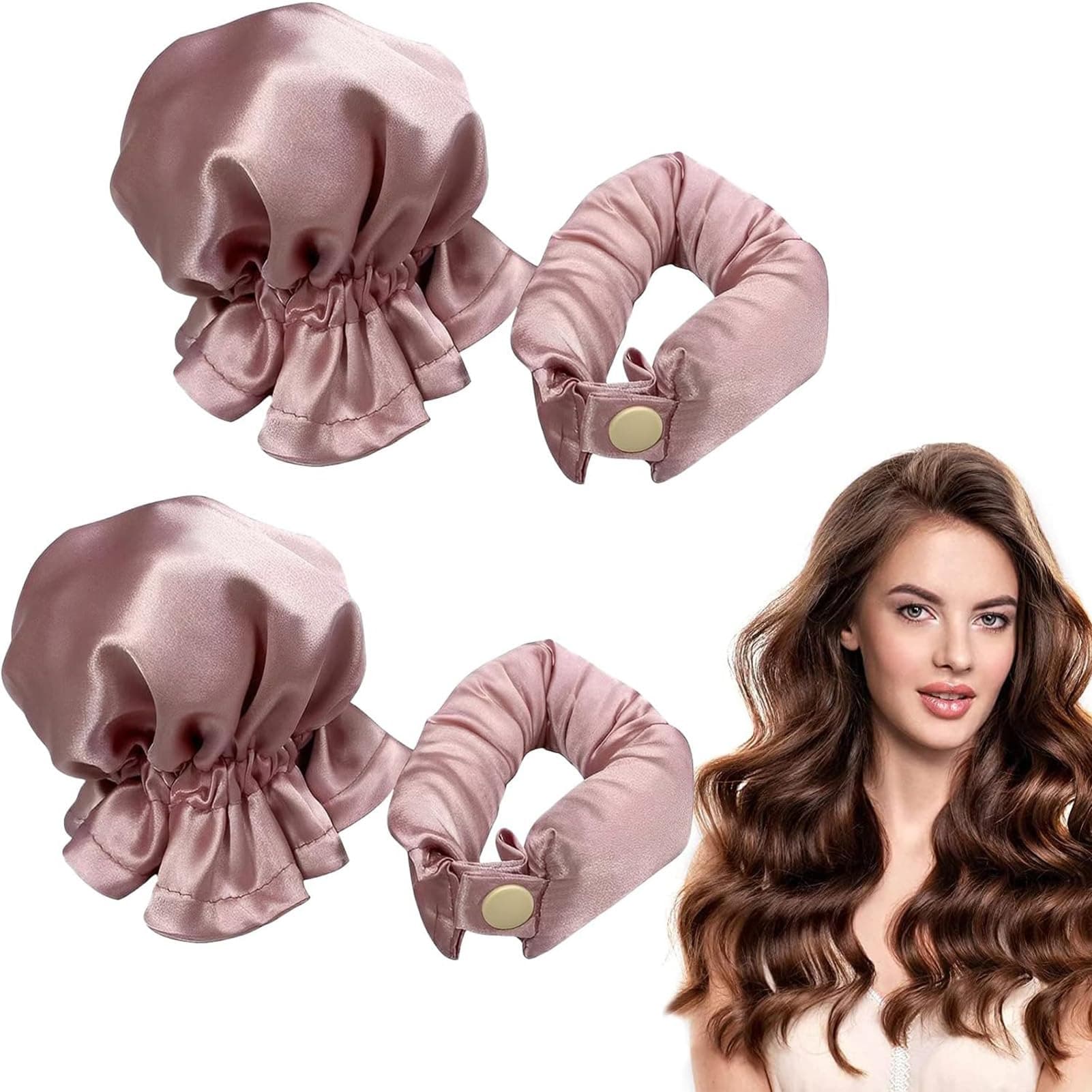 4PCS Heatless Hair Curler, New Satin Hair Rollers for Heatless Curls with Hair Caps,Heatless Curlers for Long Hair,Curling Set for Sleep in Overnight