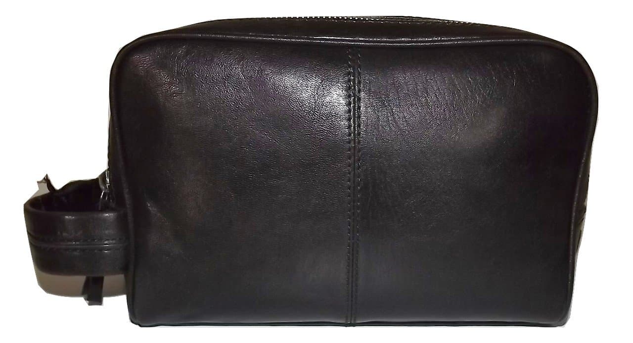 Mens Leather Dual Compartment Toiletry Travel Shave Kit Black
