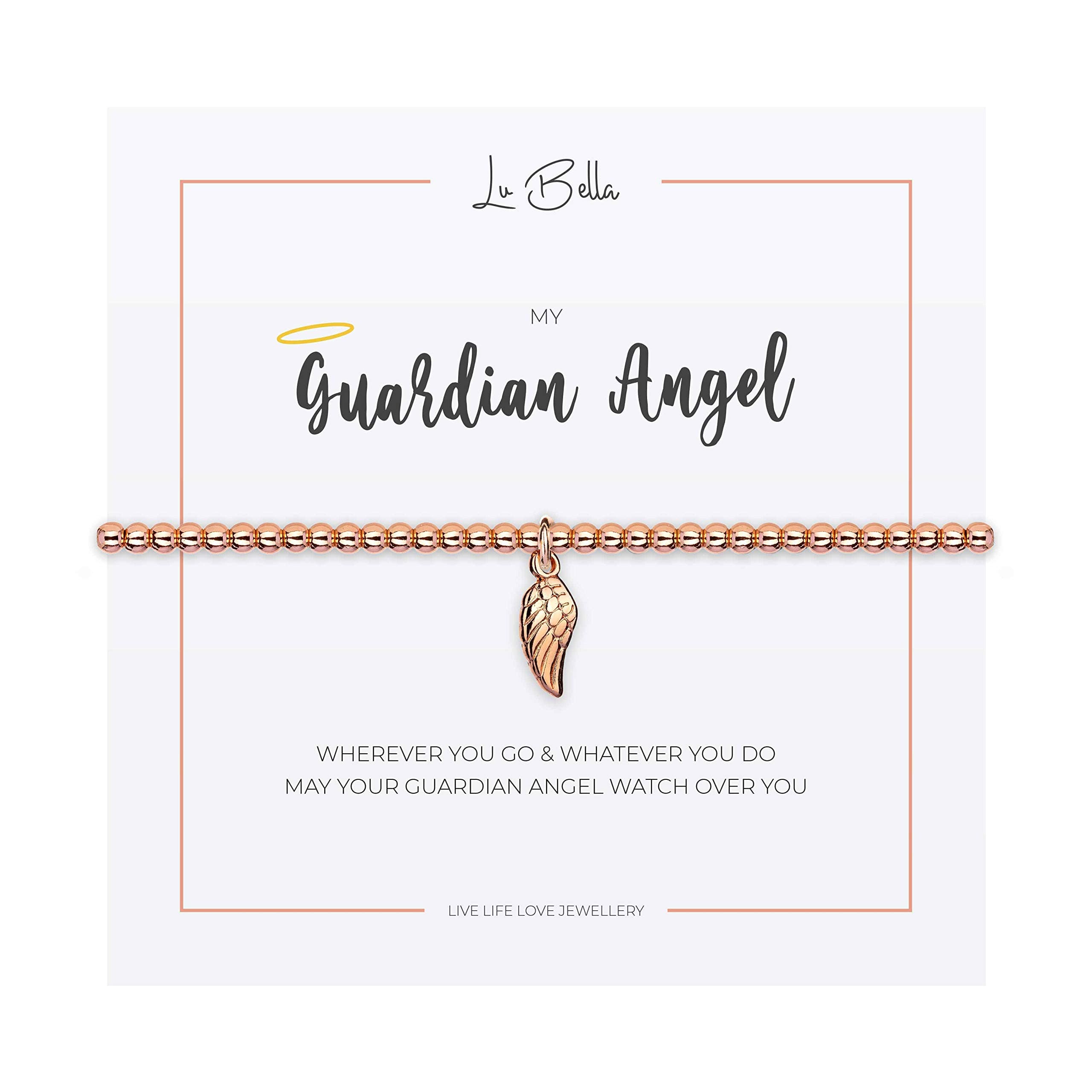 Lu BellaMy Guardian Angel Bracelet For Woman. Adjustable Rose Gold Jewellery with Angel Wing Charm and Gift Bag from