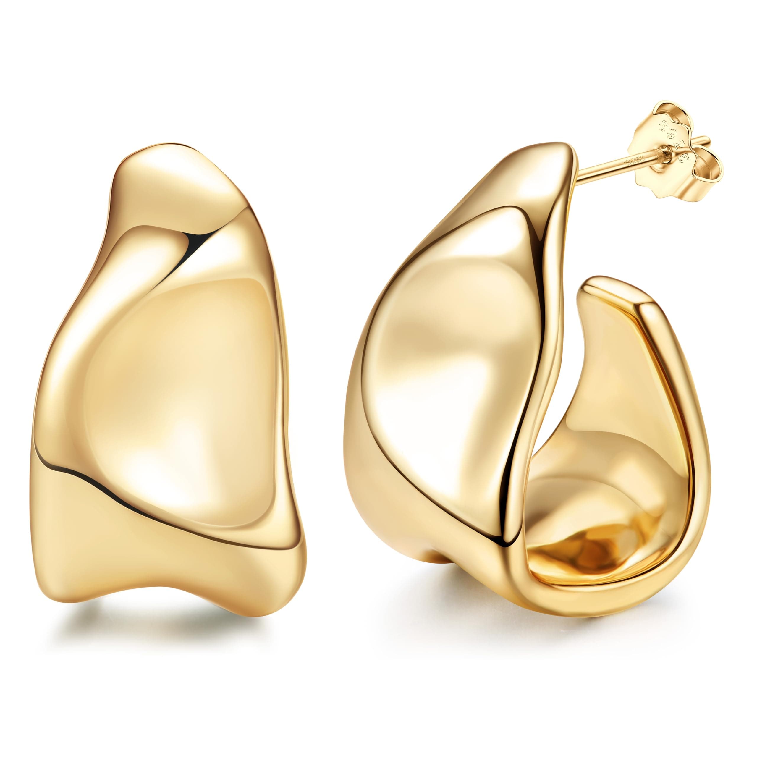 Chunky Gold Earrings for Women 925 Sterling Silver Hoop Earrings 14K Gold Plated Earrings Hypoallergenic Open Huggie Teardrop Earrings Statement Earrings Gold Silver Earrings for Women