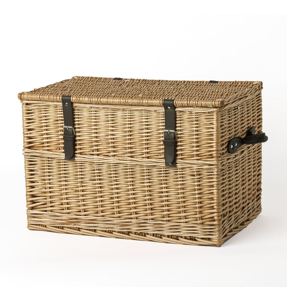 Empty Extra Large 24" Lidded Wicker Hamper Basket Chest