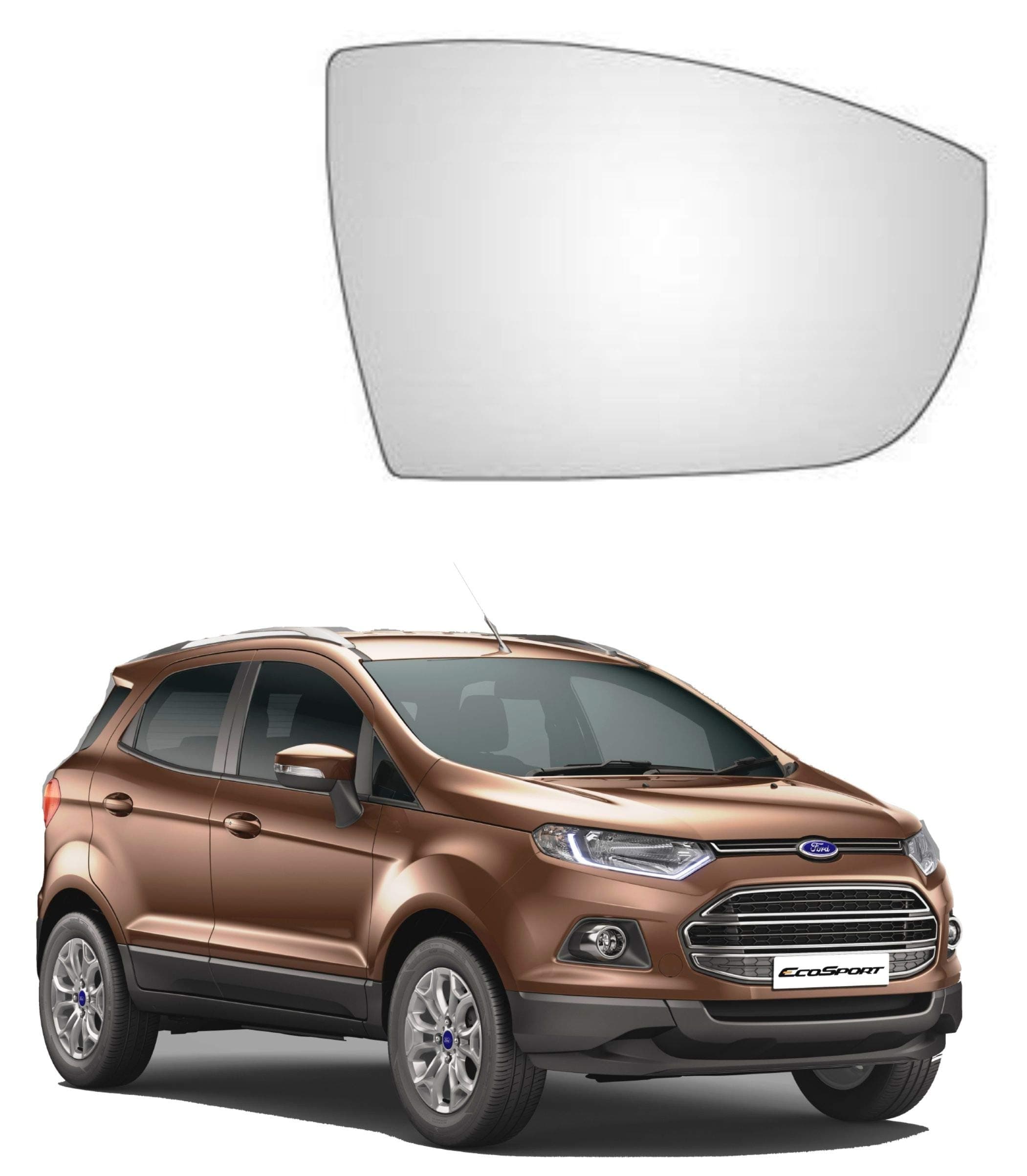 CARIZO Rear View Mirror Glass (Right/Driver Side) Compatible with EcoSport (Type-1) 2013-2017