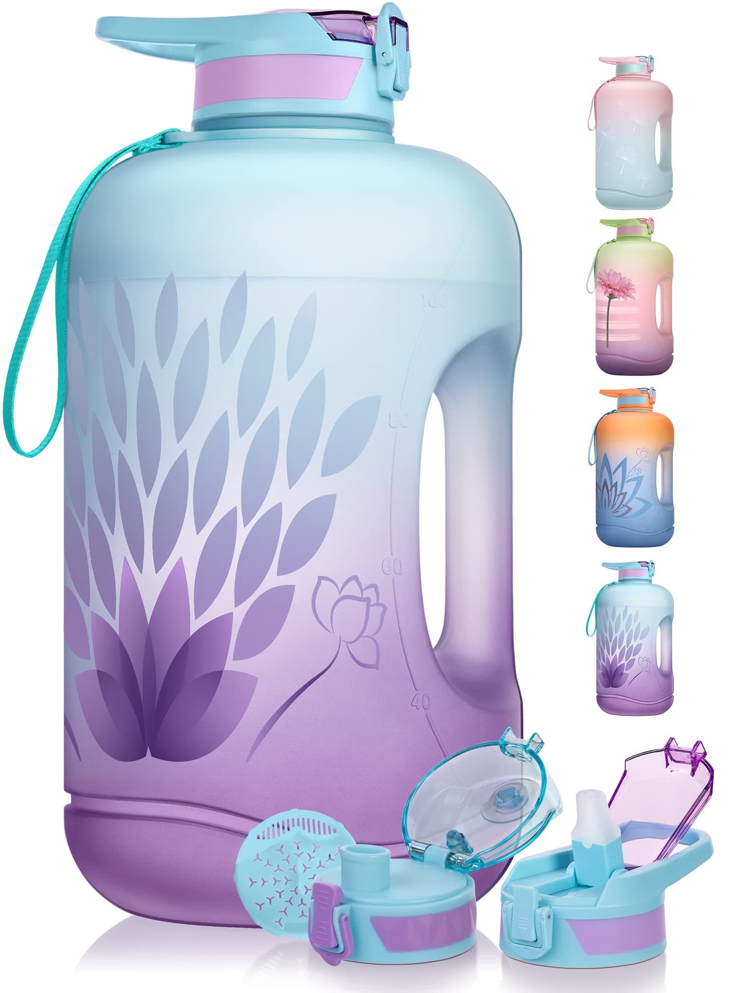 TOBA Motivational BPA Free Water Jug Large Sports Water Bottle Leakproof Drinking, 1 Gallon 128 oz, Petal