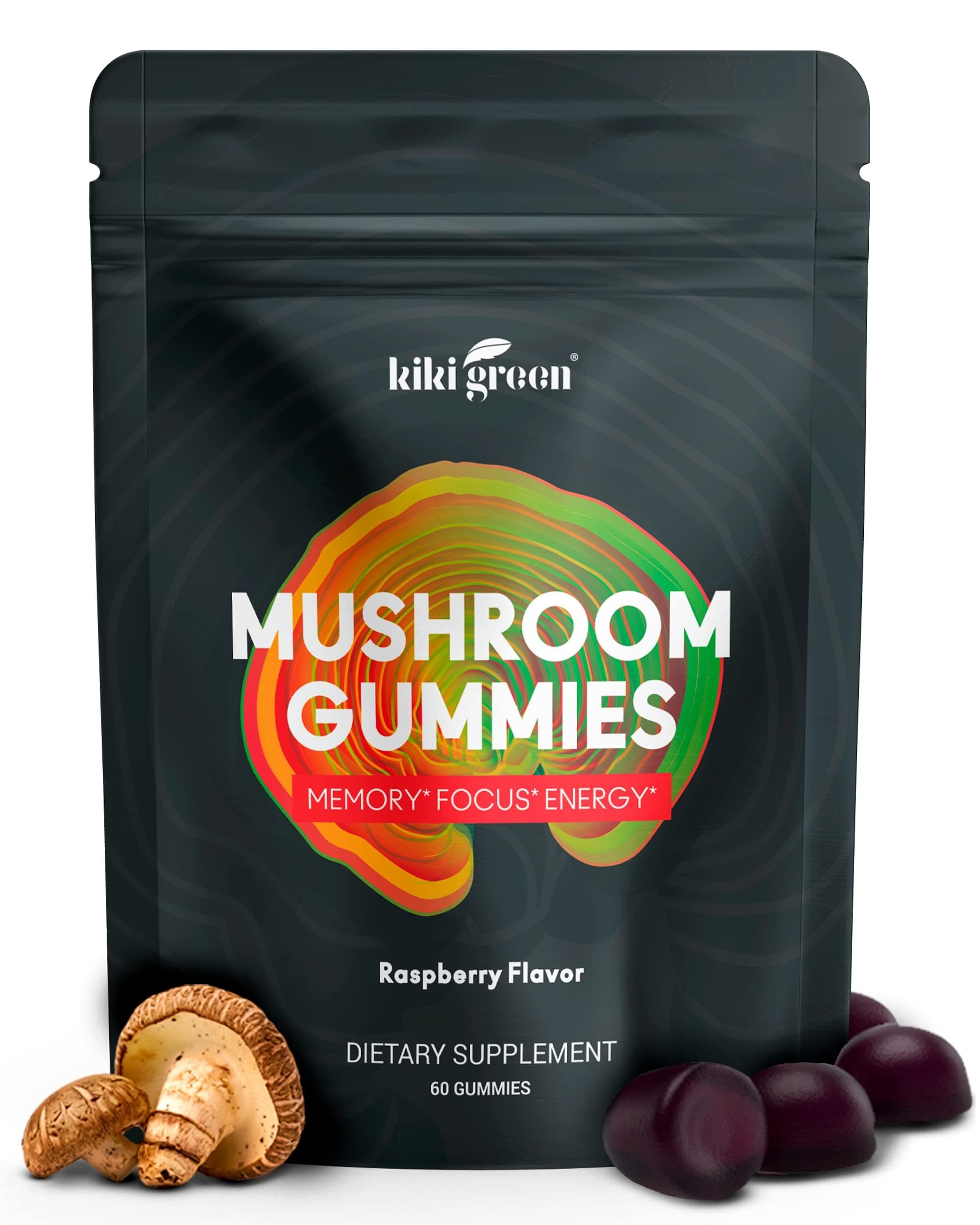 Mushroom Gummies Nootropic Adaptogenic Supplement - 2,500 mg – Lion's Mane & 9 More Mushrooms 10:1 Extracts Fruiting Body – Raspberry Flavor Non-GMO Gluten and Gelatin Free – Vegan