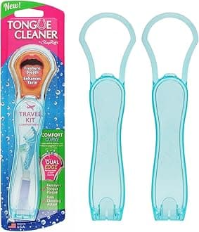 SleepRightTongue Cleaner Scraper Two Pack - Dual Edge Technology for Fresh Breath, Comfort Radius Design, Travel Kit Included - Enhance Oral Hygiene and Taste Sensation