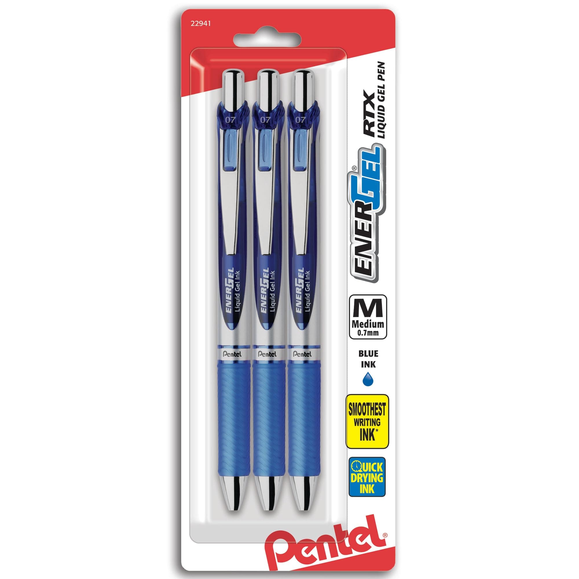 Pentel EnerGel Deluxe RTX Metal Tip Gel Ink Pens - Pack of 3, Blue
