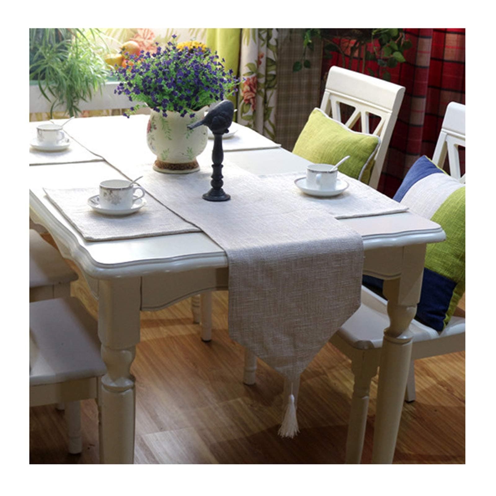 MoAndy Room Table Runner Grey Table Runner Cotton Linen Stain Resistant Home Dining Table Decor 180x32cm (71x13Inch) Simplicity