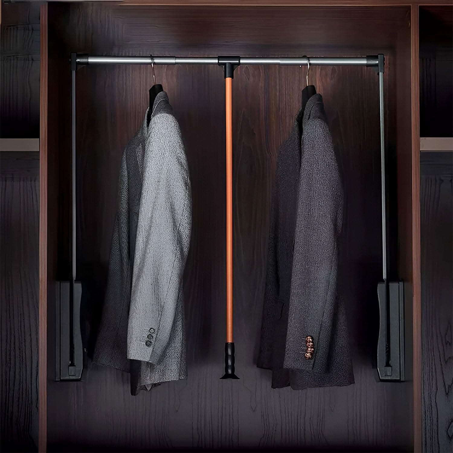 VOLO Soft Close Pull Down Closet Rod – Adjustable Wardrobe Lifter Rail (920–1240mm), Aluminium Retractable Hanger with Smooth Hydraulic Lift, Space Saving Wardrobe Organizer, 15kg Load Capacity