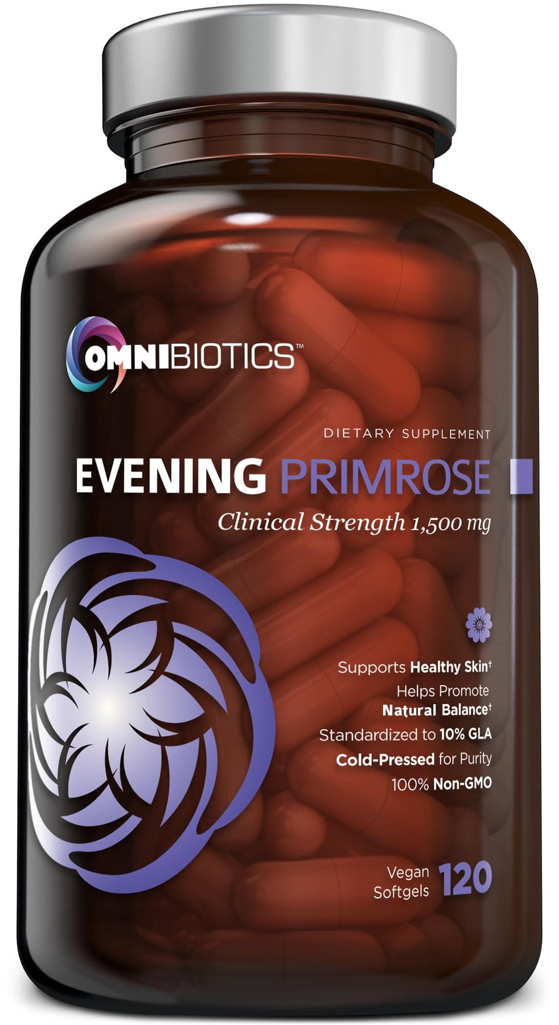 OmniBiotics Organic Evening Primrose Oil Clinical Strength 1,500 mg 10% GLA Cold-Pressed, Non-GMO Hormone Balance for Women Menopause and PMS Relief 120 Vegan softgel Capsules