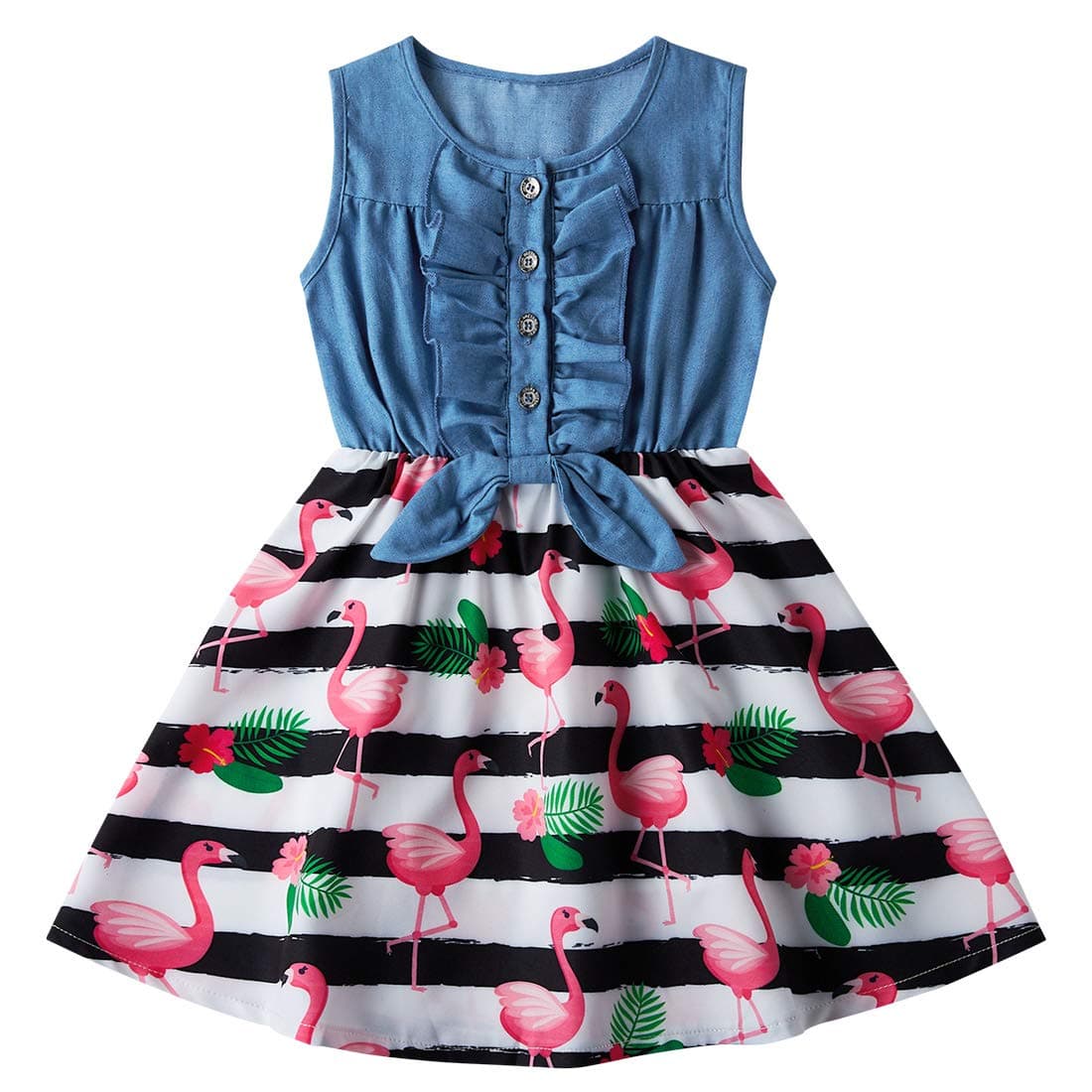 Enlifety Little Girls Princess Dresses Sleeveless Denim Tops Sundress Floral Print Tutu Skirts One-Piece Outfit