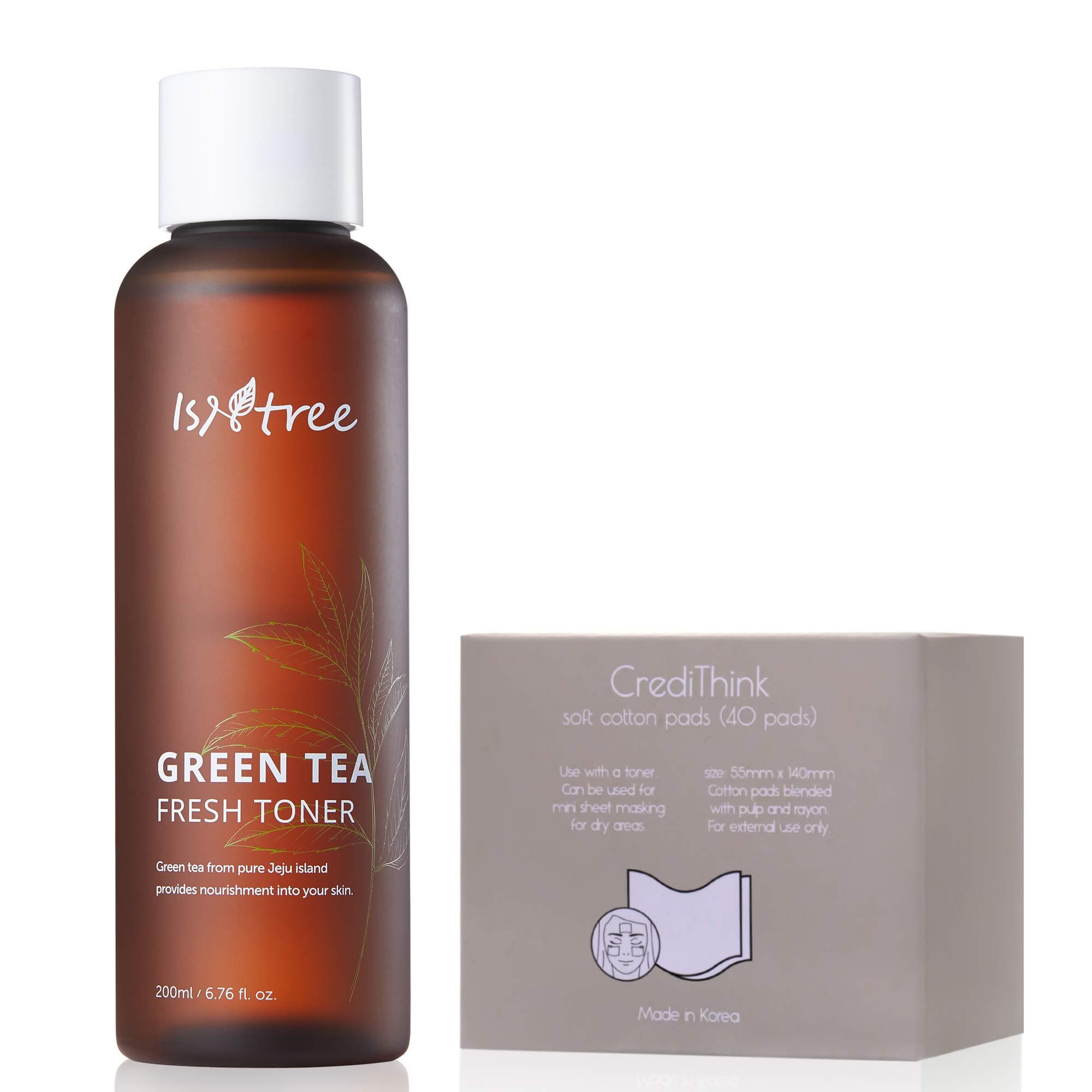 ISNTREE Green Tea Fresh Hydrating Face Toner with Hyaluronic Acid for Sensitive Oily Dry Acne Prone Skin | Deep Moisturizing Facial Moisturizer 6.76 fl. oz. with Cotton Pads | Korean Skin Care