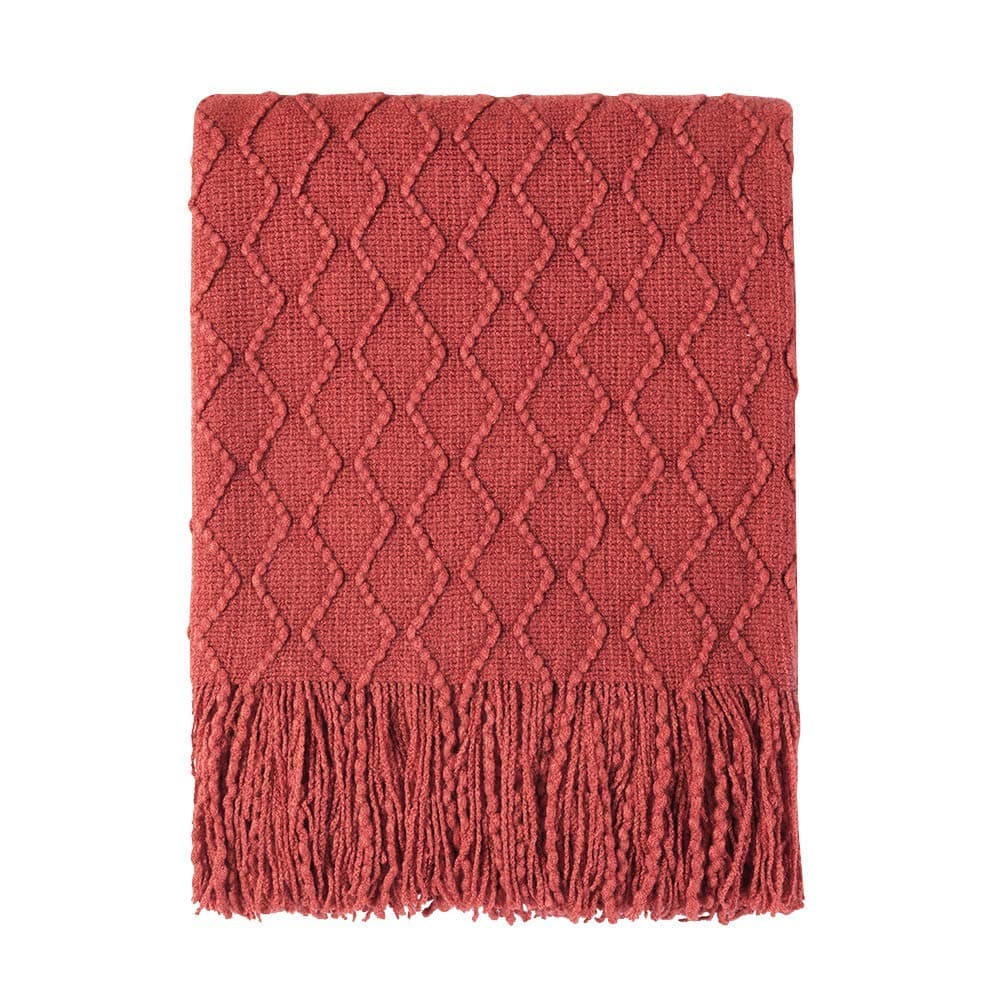 BOURINA Rust Throw Blanket 50x60 Inches Throw Textured Solid Soft Sofa Throw Couch Knitted Decorative Blanket